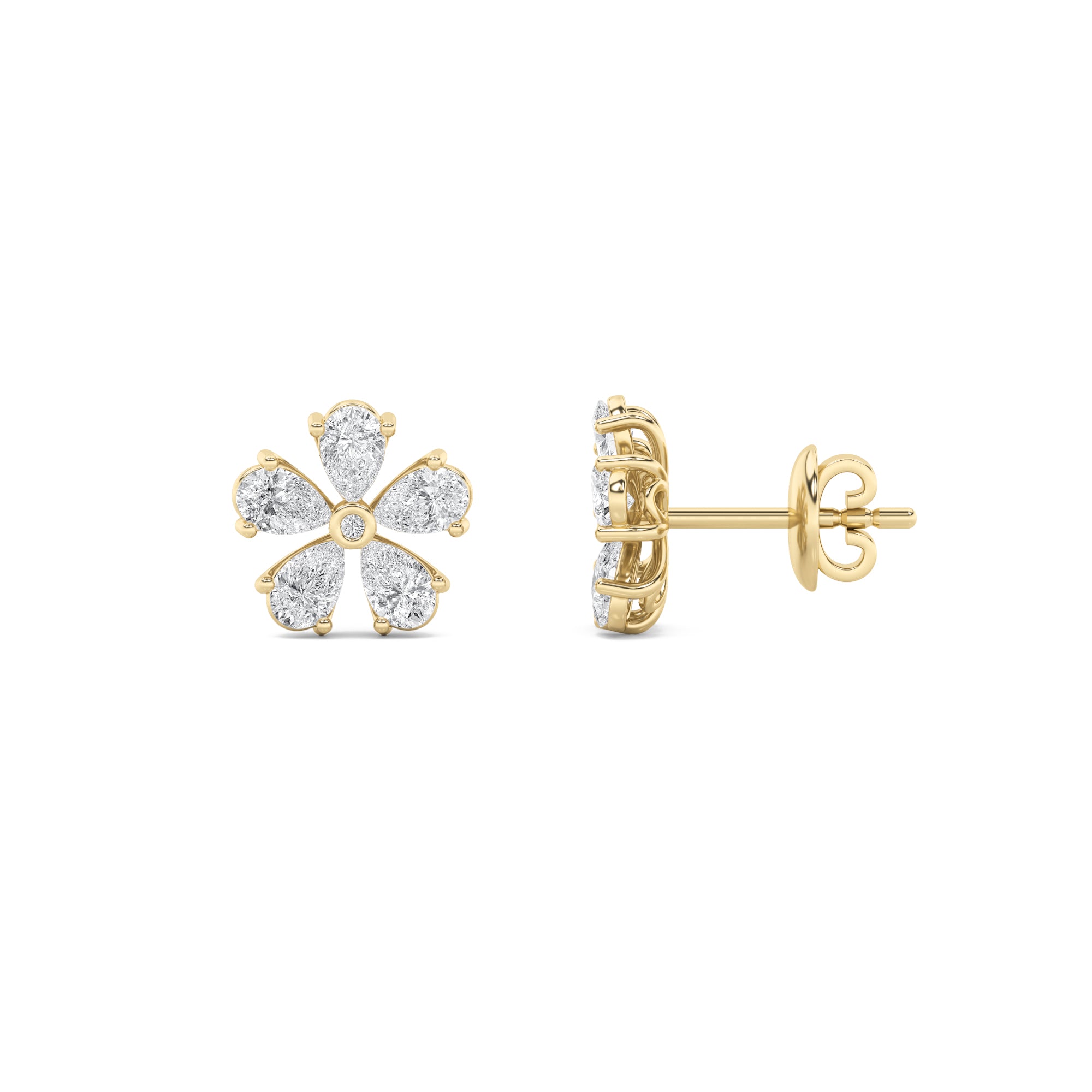 2.5Cttw Pear Shaped Lab Grown Diamond (F/VS) Floral Earrings in 14K Gold
