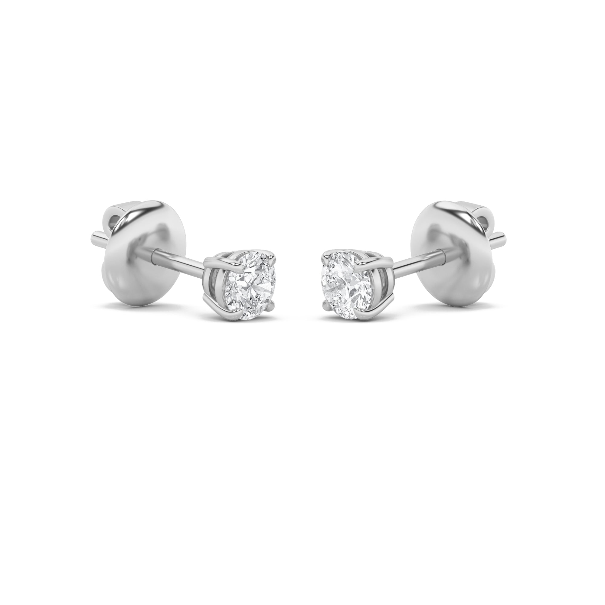Round Shaped Lab Grown Diamond (F/VS) Classic Basket Set Stud Earrings in 14K Gold