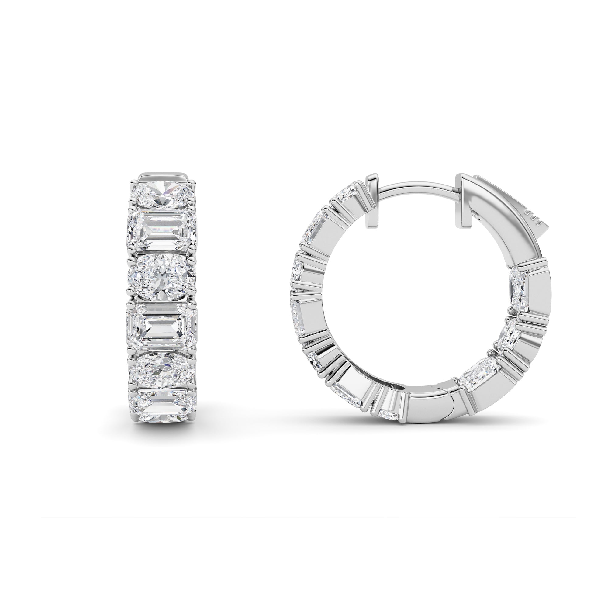 5Cttw Emerald Shaped Lab Grown Diamond (F/VS )Inside Out Hoop Earrings in 14K Gold