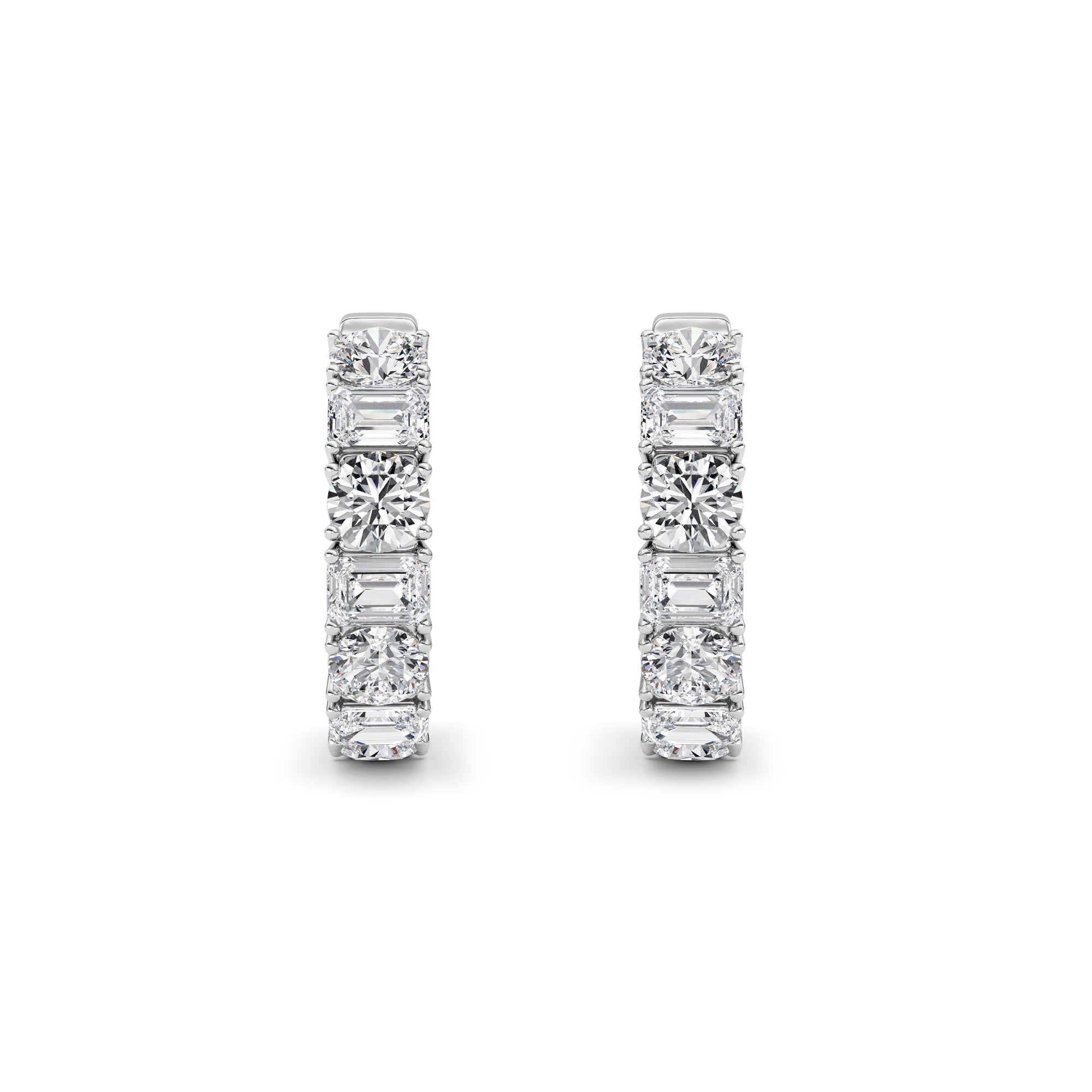 5Cttw Emerald Shaped Lab Grown Diamond (F/VS )Inside Out Hoop Earrings in 14K Gold