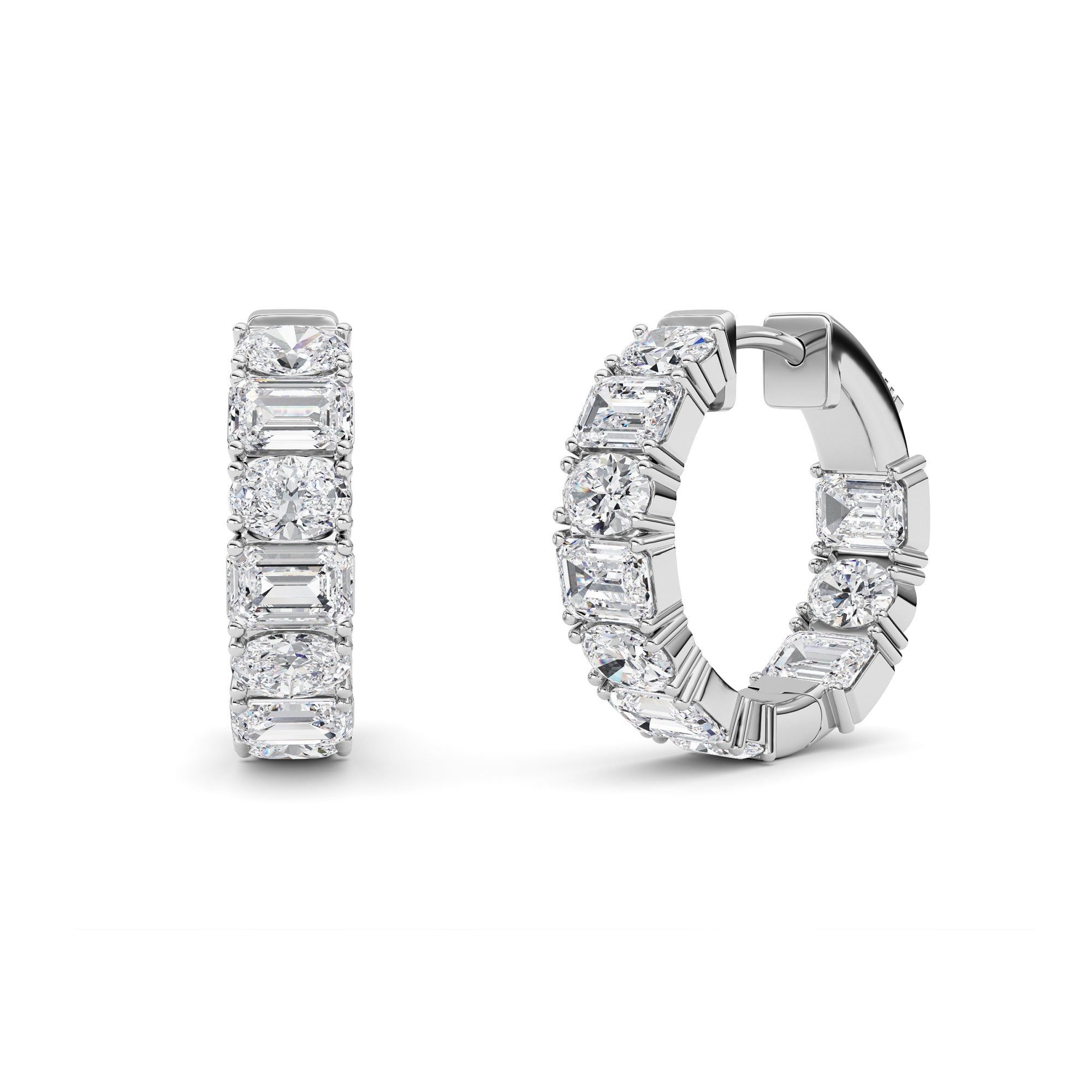 5Cttw Emerald Shaped Lab Grown Diamond (F/VS )Inside Out Hoop Earrings in 14K Gold