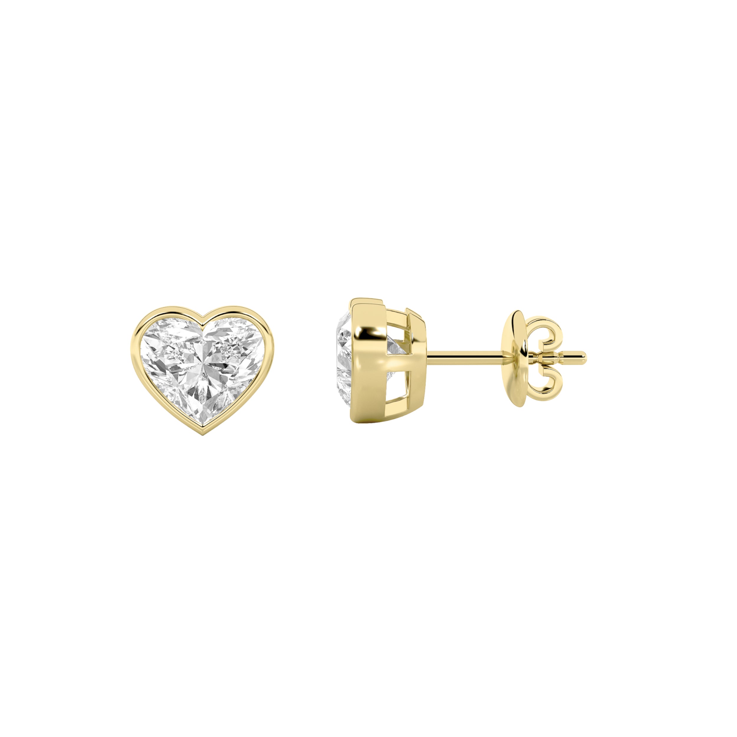 Heart Shaped Lab Grown Diamond (F/VS) BezelSet Stud Earrings in 14K Gold