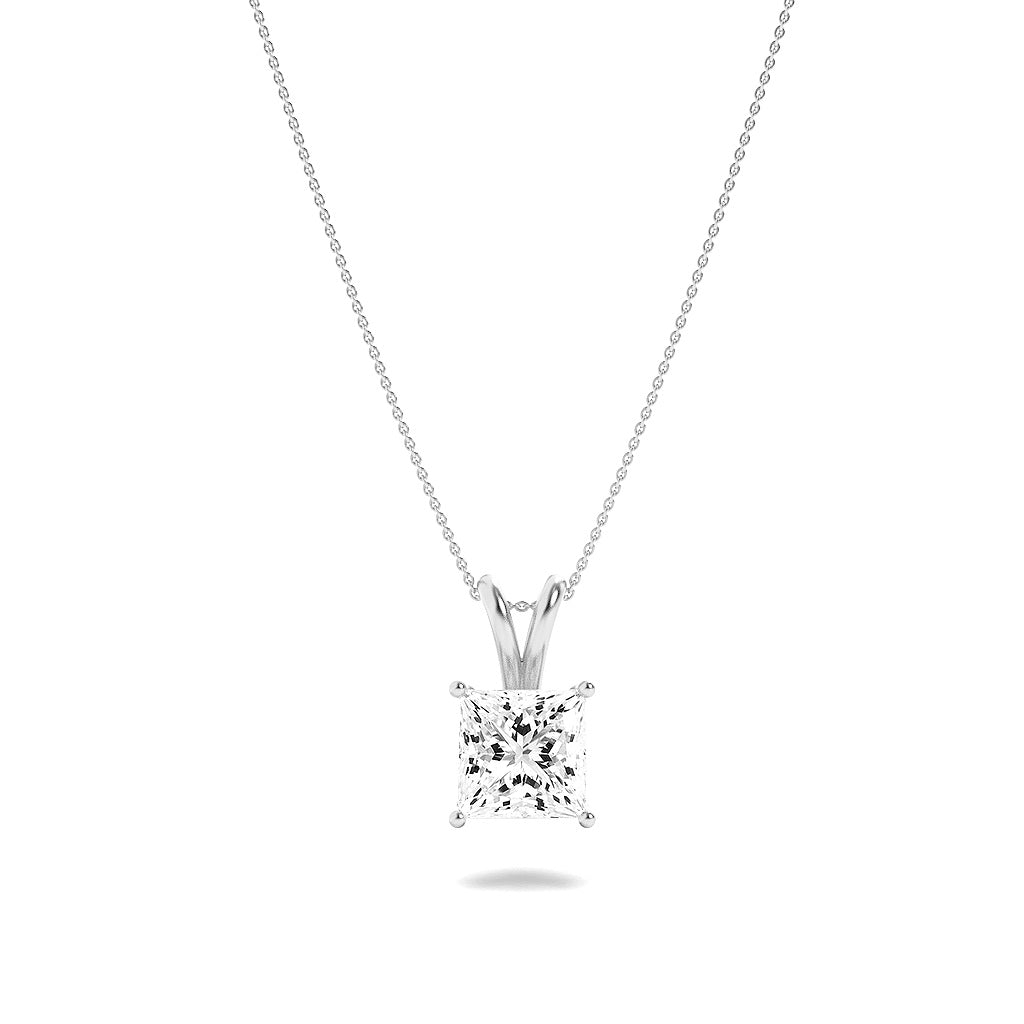 Princess (F/VS) Lab Grown Diamond Prong 14K White Gold Split Bale Solitaire Pendant Necklace