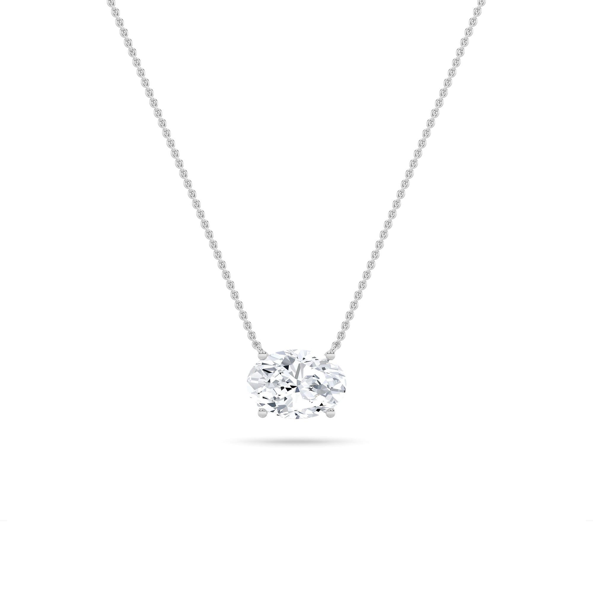 Oval F/VS Lab Grown Diamond Prong 14K White Gold East West Solitaire Pendant Necklace