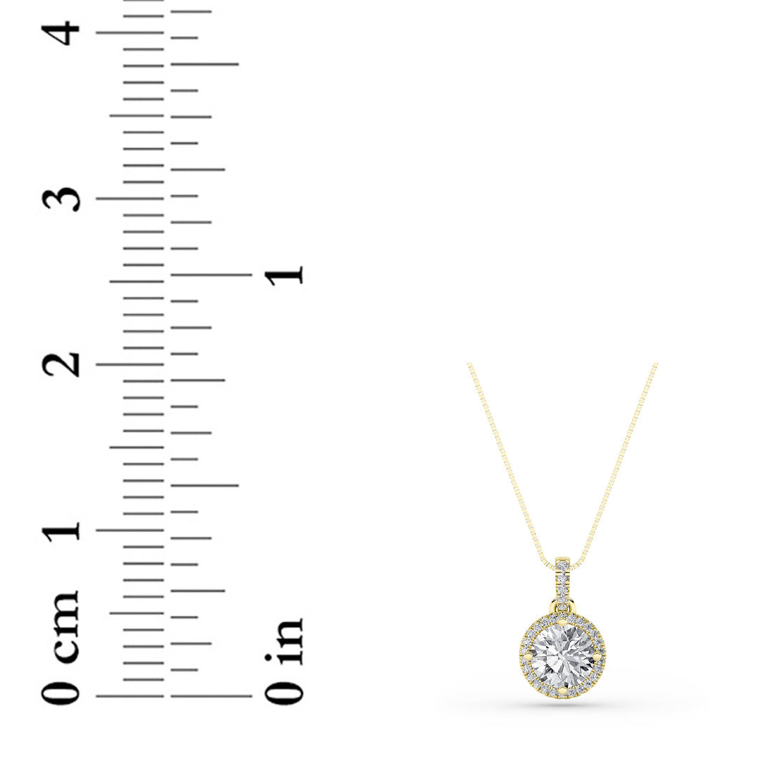 2.0ct Round Shaped Lab Grown Diamond (F/VS) Halo Pendant in 14K Yellow Gold