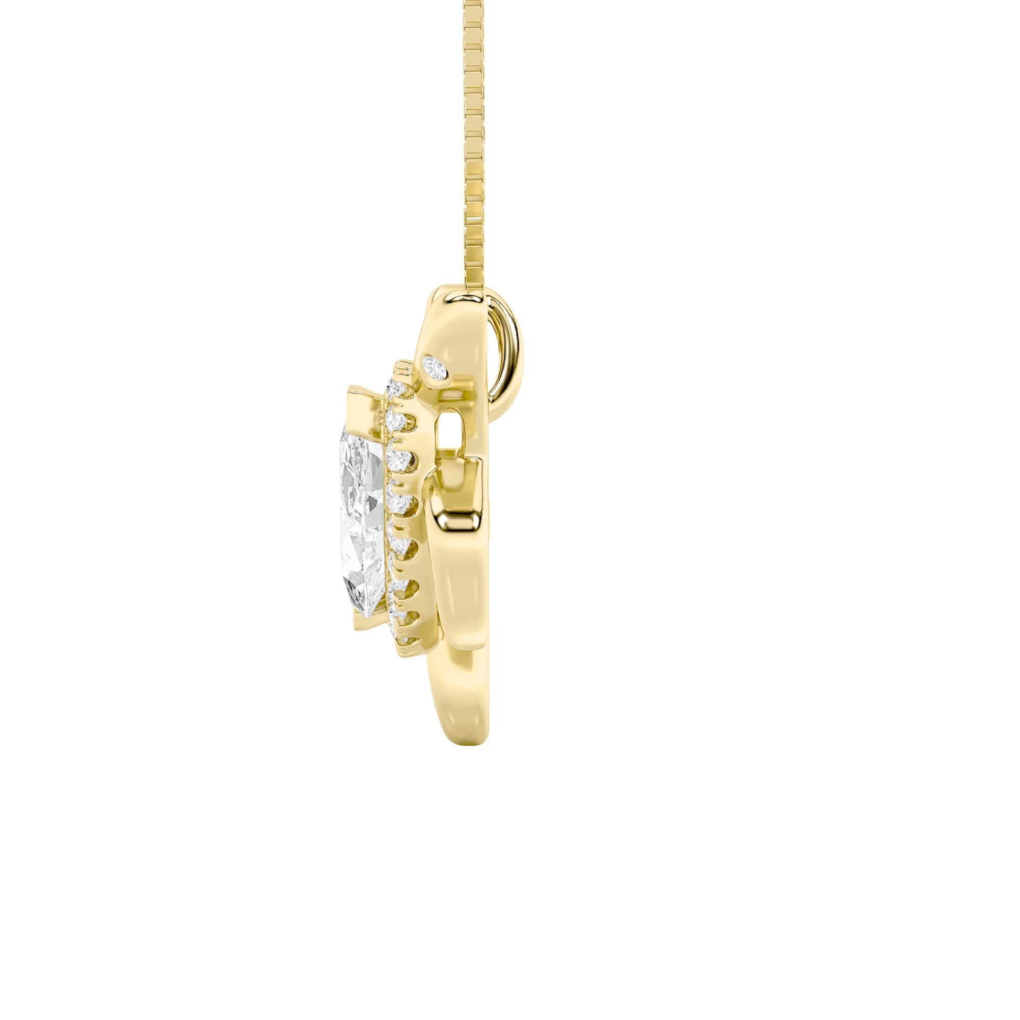 2.0ct Marquise Shaped Lab Grown Diamond (F/VS) Accented Turtle Pendant in 14K Yellow Gold