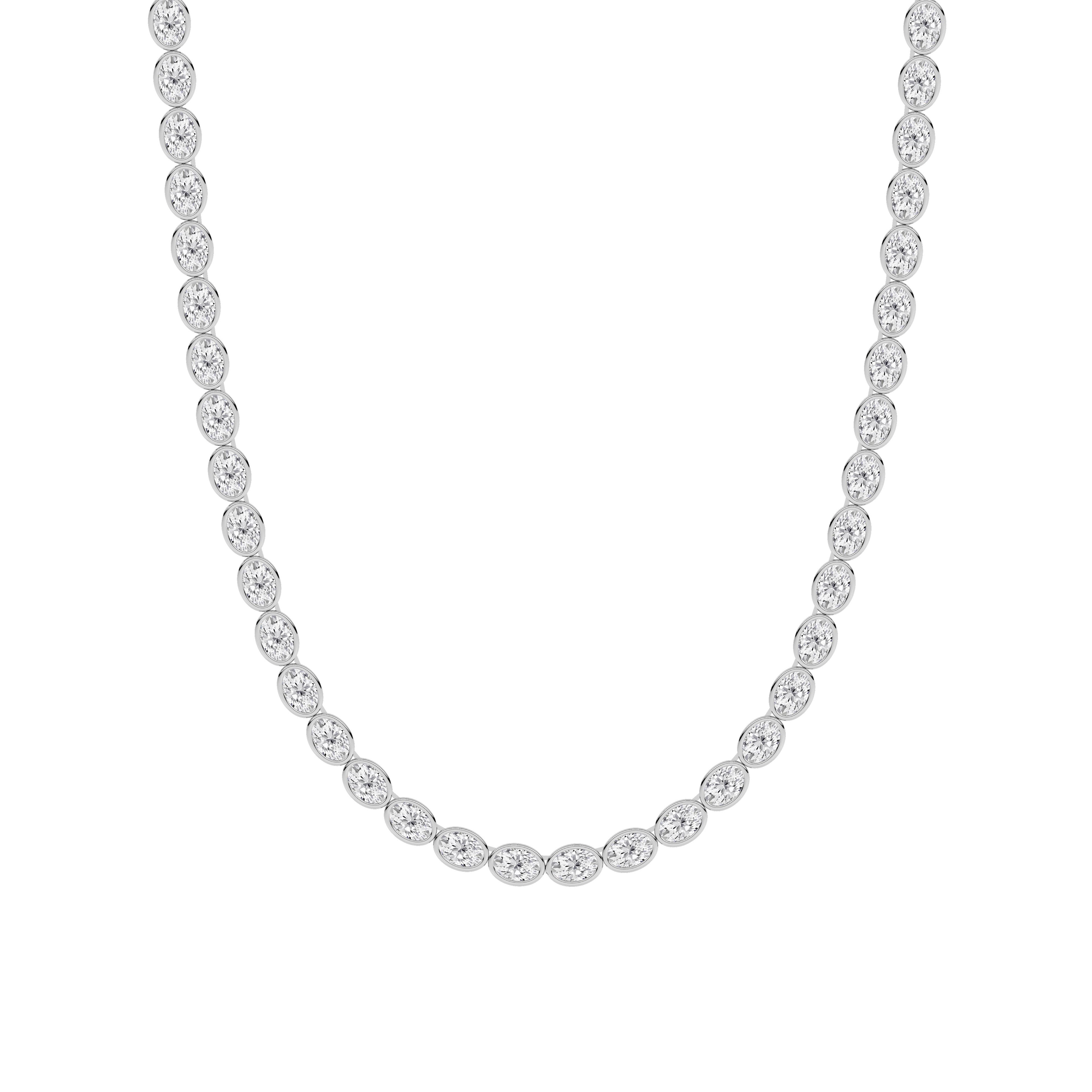 30.0ct Oval Lab Grown Diamond (F/VS ) Bezel Set Necklace in 14K White Gold