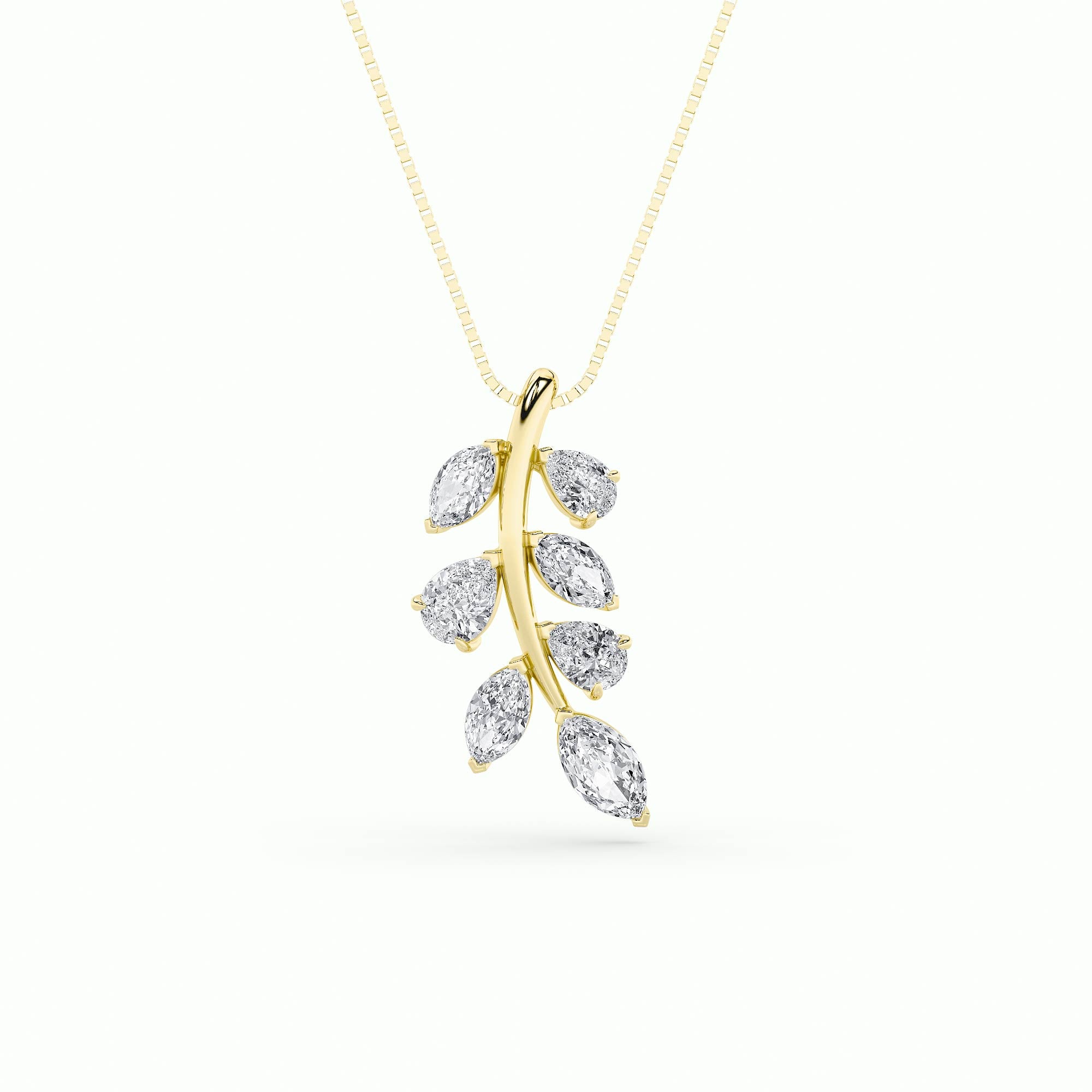 1.5ct Marquise Shaped Lab Grown Diamond (F/VS) Leaf Motif Fashion Pendant in 14K Yellow Gold