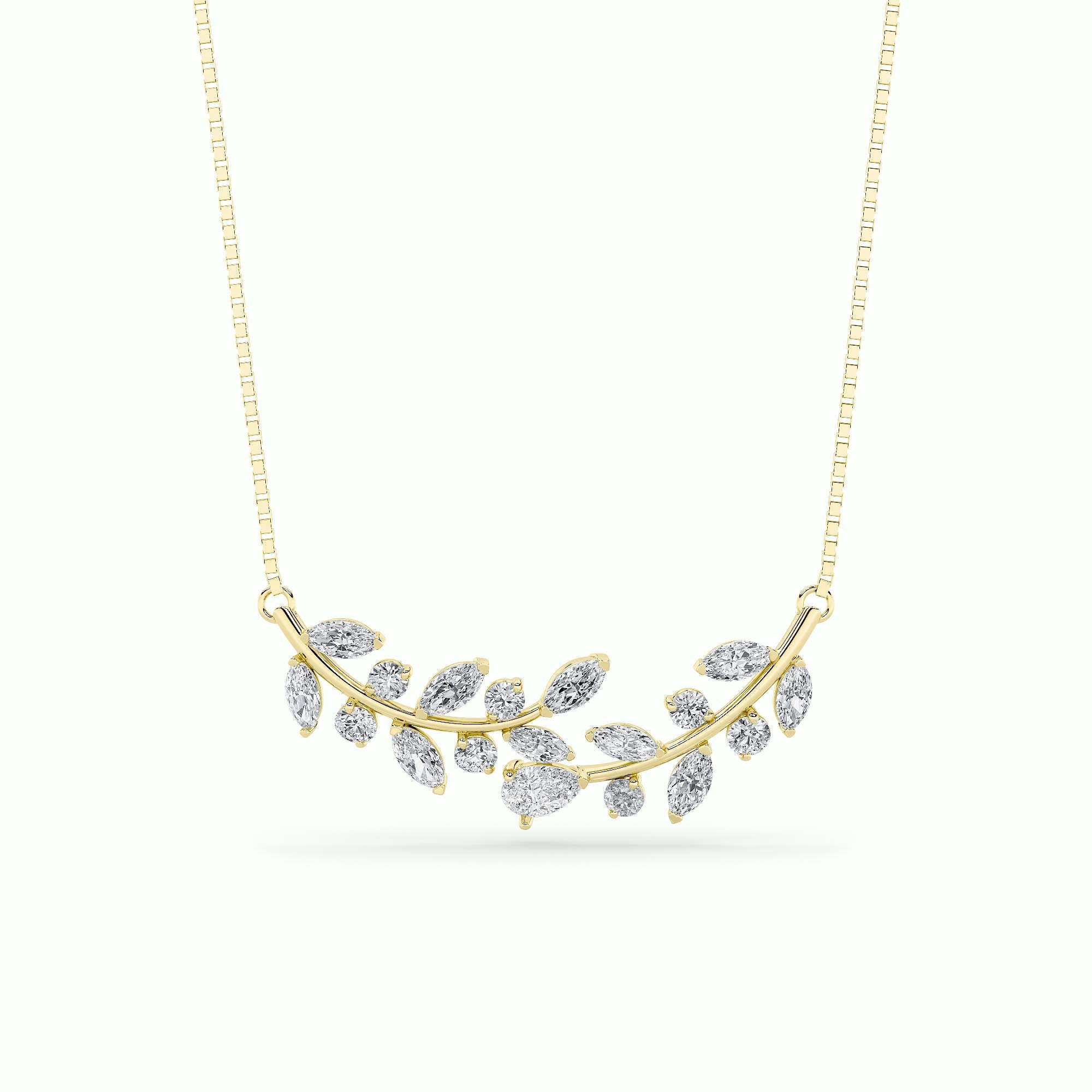 2.5ct Pear Shaped Lab Grown Diamond (F/VS) Leaf Motif Fashion Necklace in 14K Yellow Gold