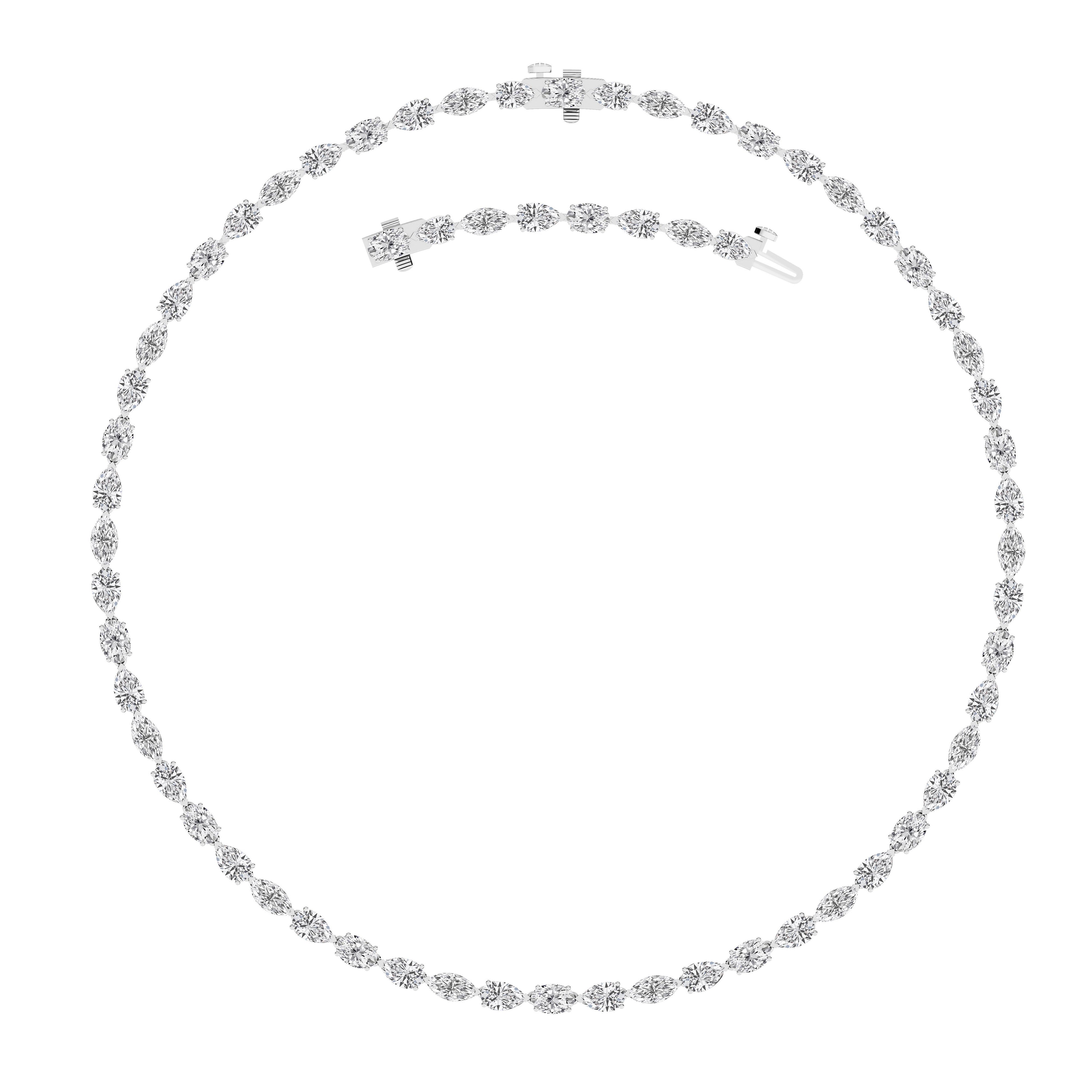 25.0ct Mix Shaped Lab Grown Diamond (F/VS ) Tennis Necklace in 14K White Gold