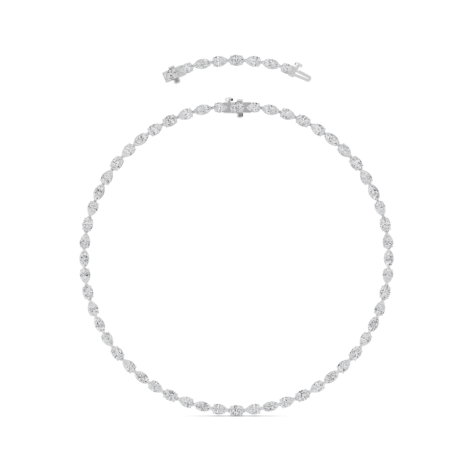25.0ct Mix Shaped Lab Grown Diamond (F/VS ) Tennis Necklace in 14K White Gold