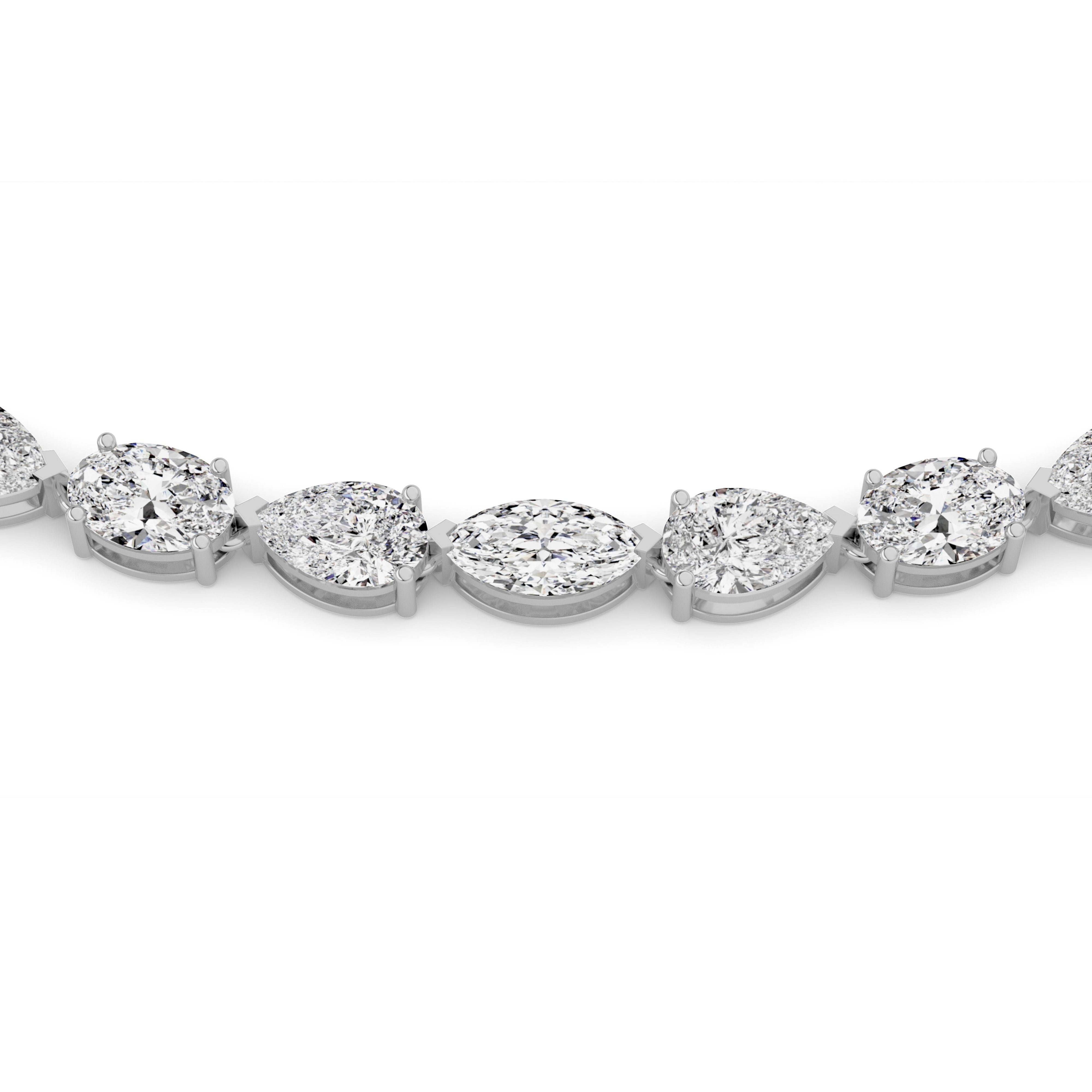 25.0ct Mix Shaped Lab Grown Diamond (F/VS ) Tennis Necklace in 14K White Gold