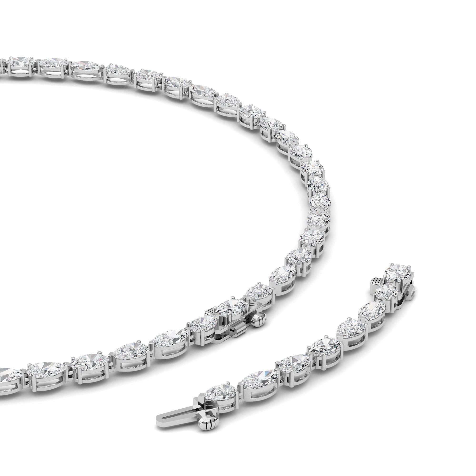 25.0ct Mix Shaped Lab Grown Diamond (F/VS ) Tennis Necklace in 14K White Gold