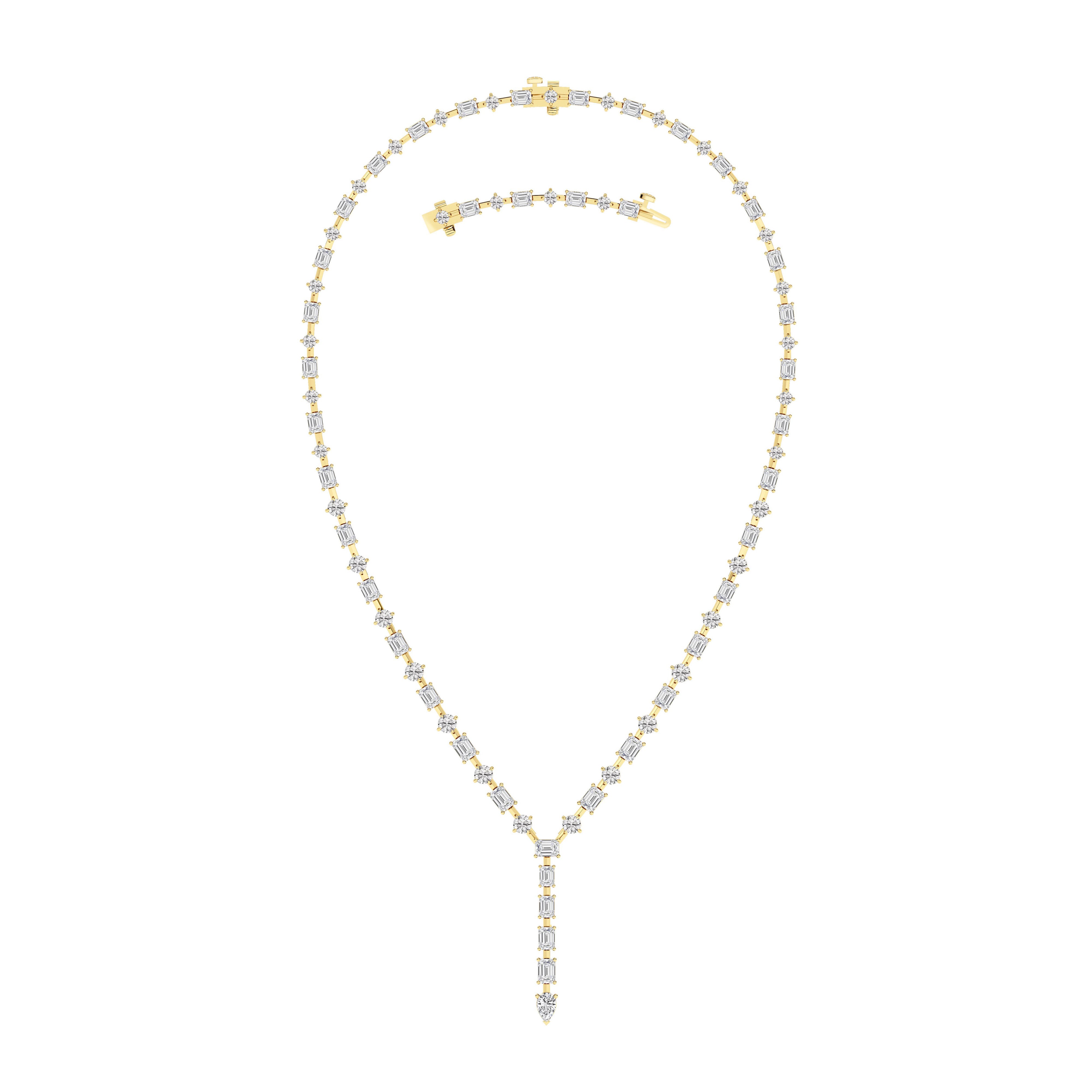 20.0 Ct Multi-Shape (F/VS) Lab Grown Diamond Prong 14K Yellow Gold Classic Eternity Tennis Necklace
