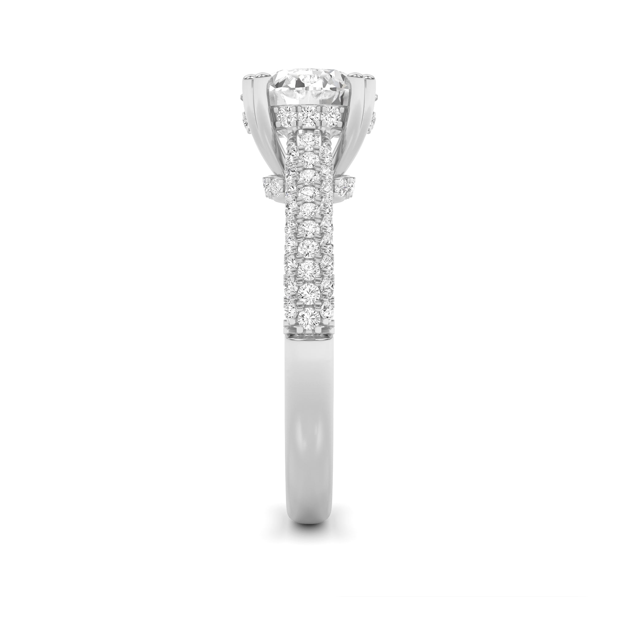 3Cttw Round Shaped Lab Grown Diamond (F/VS) TripleRow Accented Engagement Ring in 14K Gold