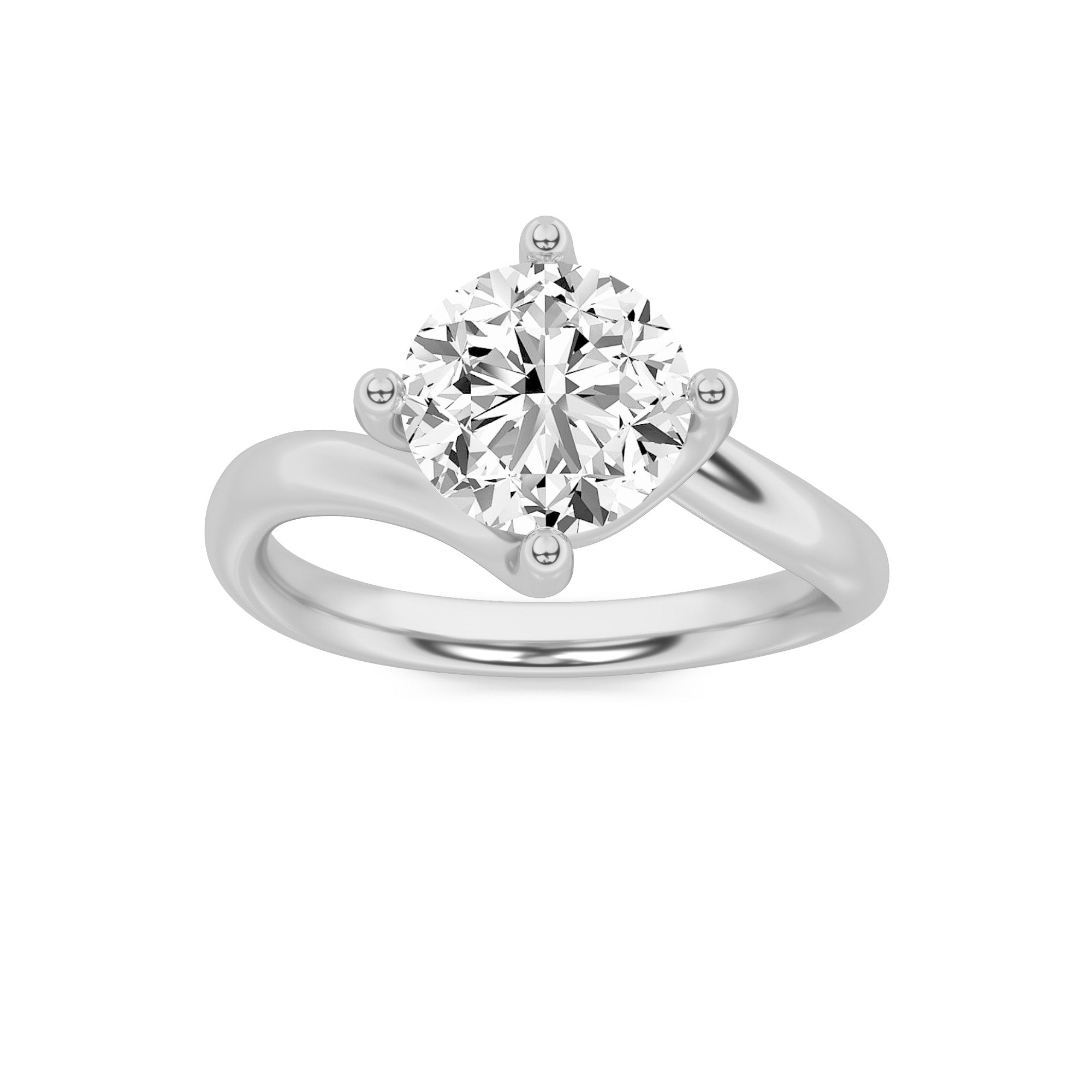 1Cttw Round Shaped Lab Grown Diamond (F/VVS) Bypass Shank Engagement Ring in 14K Gold