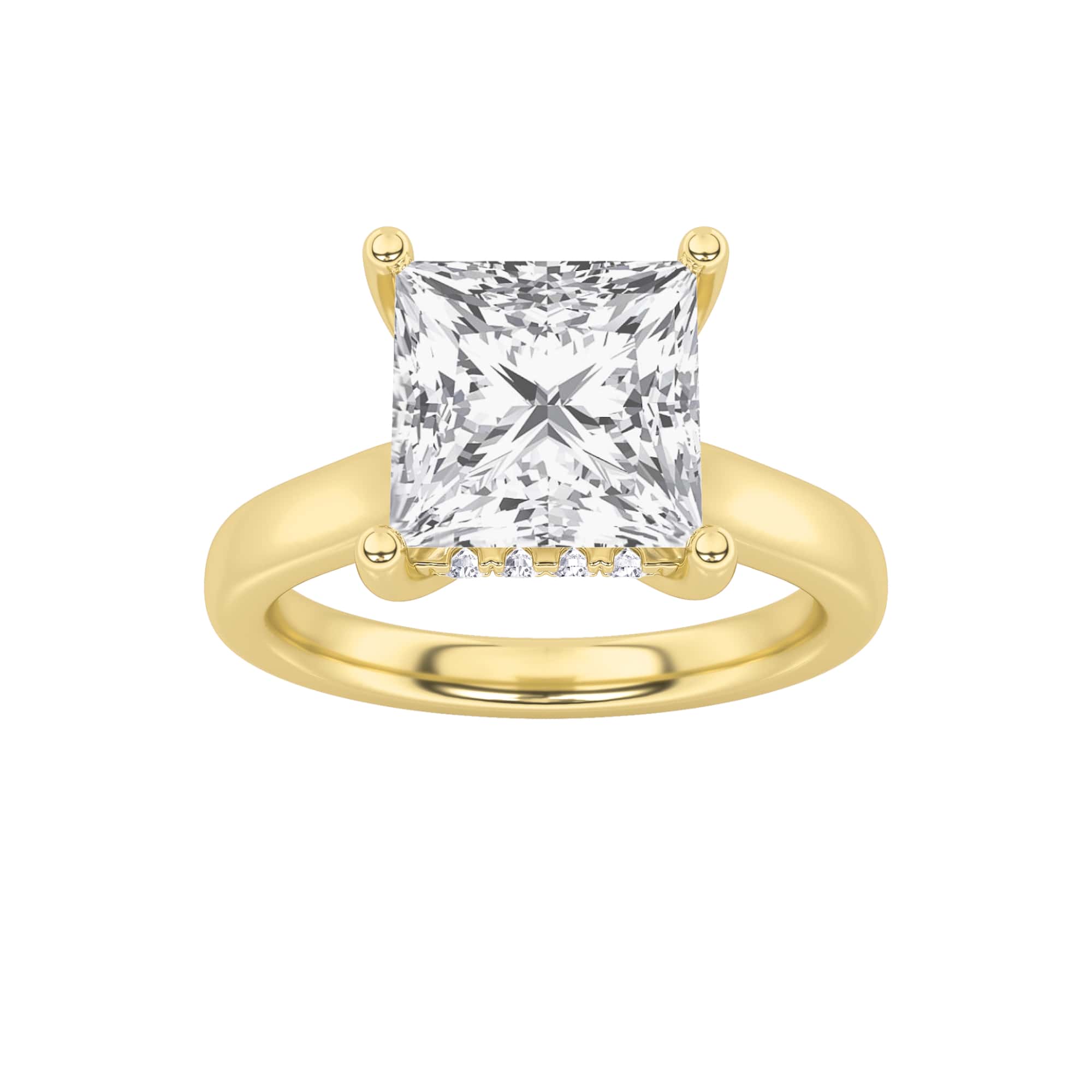 2Cttw Princess Shaped Lab Grown Diamond (F/VS) Hidden Halo Cathedral Shank Engagement Ring in 14K Gold