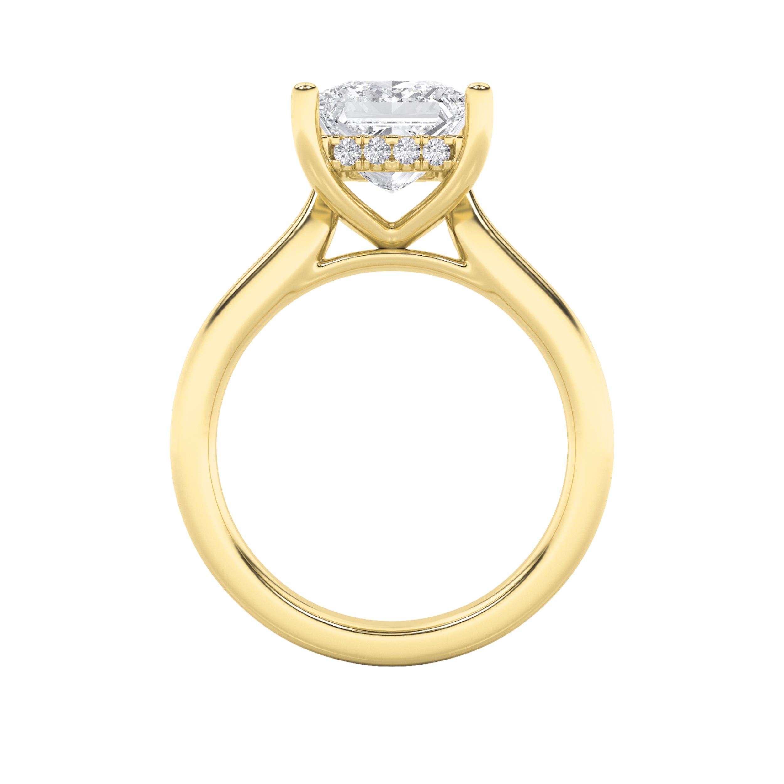 2Cttw Princess Shaped Lab Grown Diamond (F/VS) Hidden Halo Cathedral Shank Engagement Ring in 14K Gold