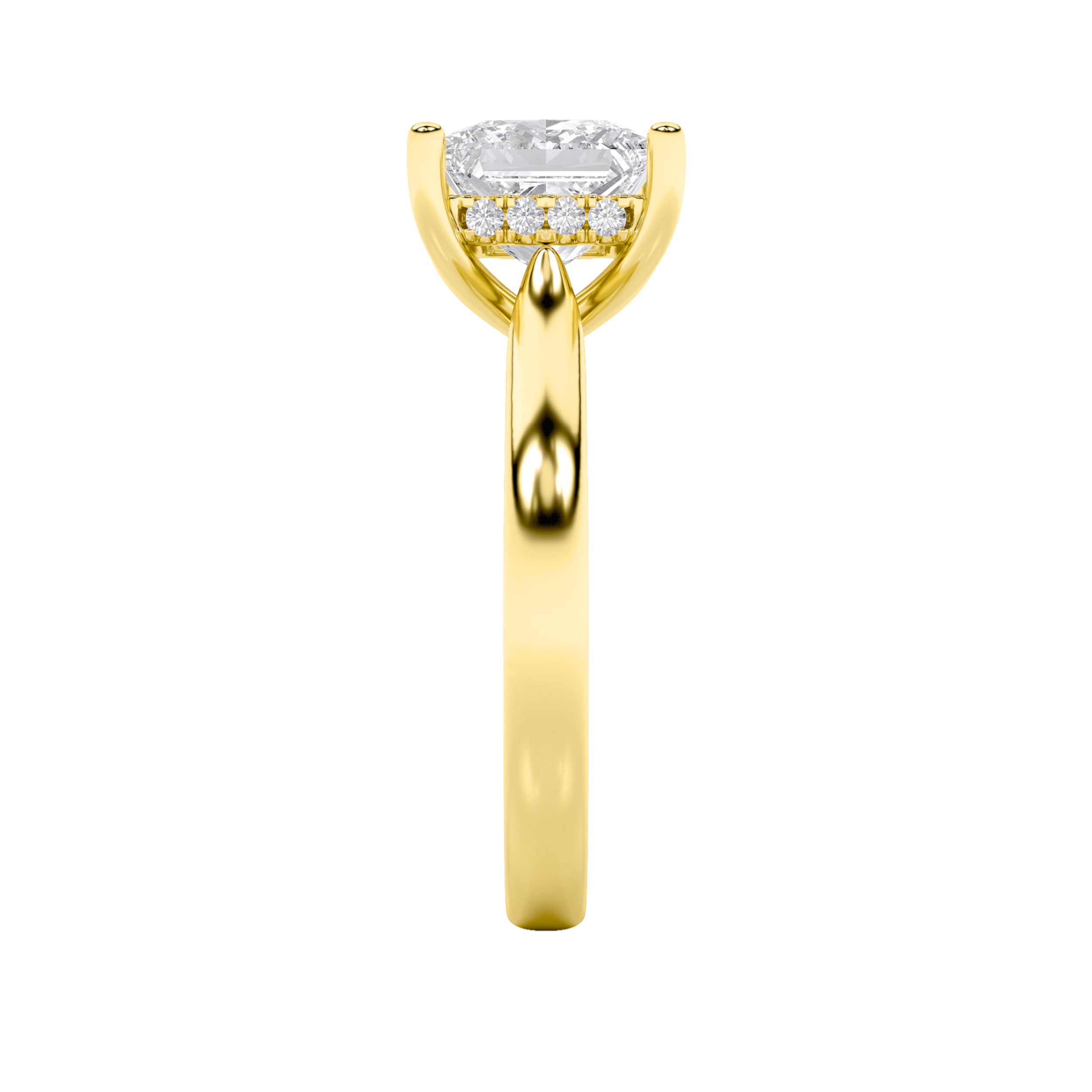 2Cttw Princess Shaped Lab Grown Diamond (F/VS) Hidden Halo Cathedral Shank Engagement Ring in 14K Gold
