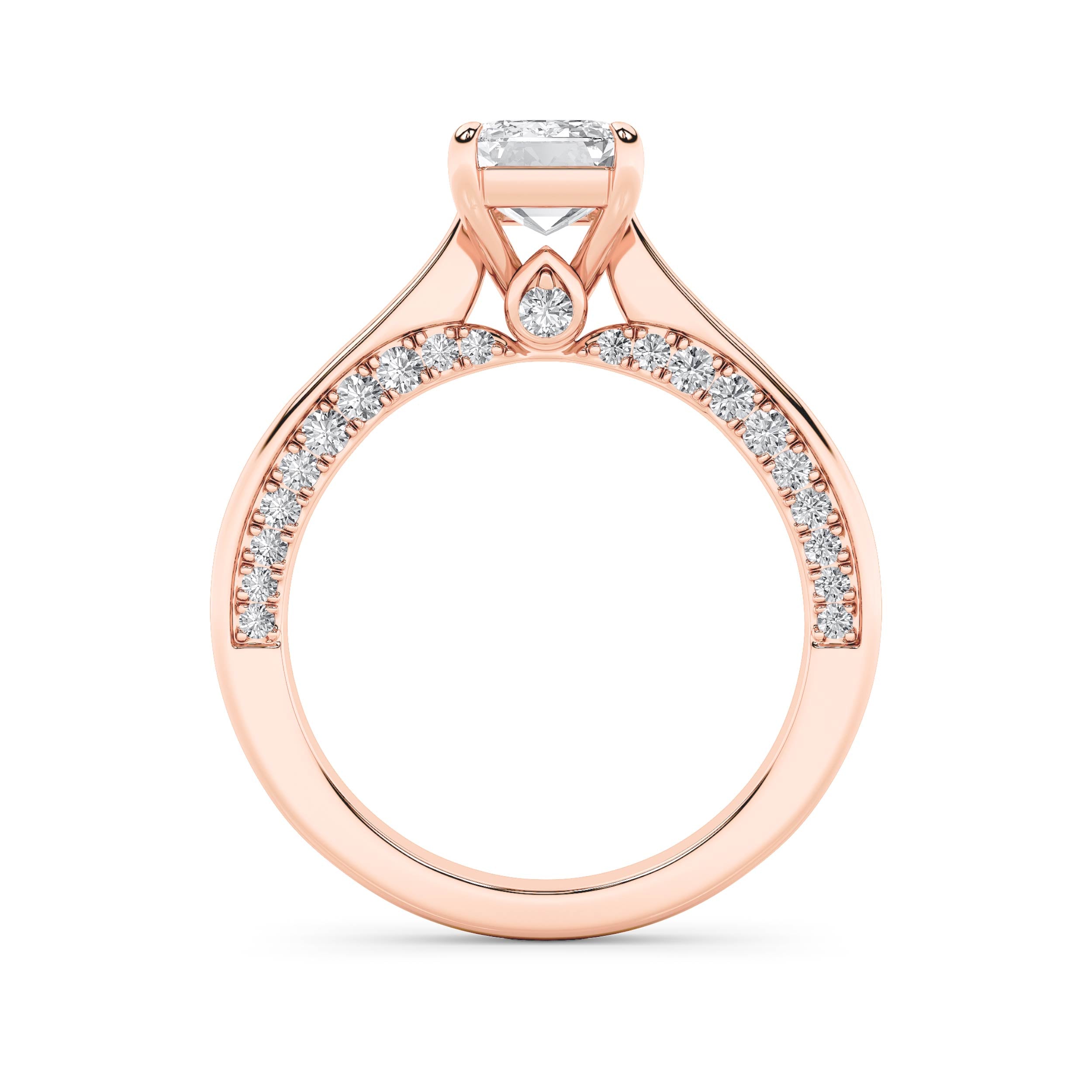 2Cttw Emerald Shaped Lab Grown Diamond (G/VS) Accented Bridge Shank Engagement Ring in 14K Gold