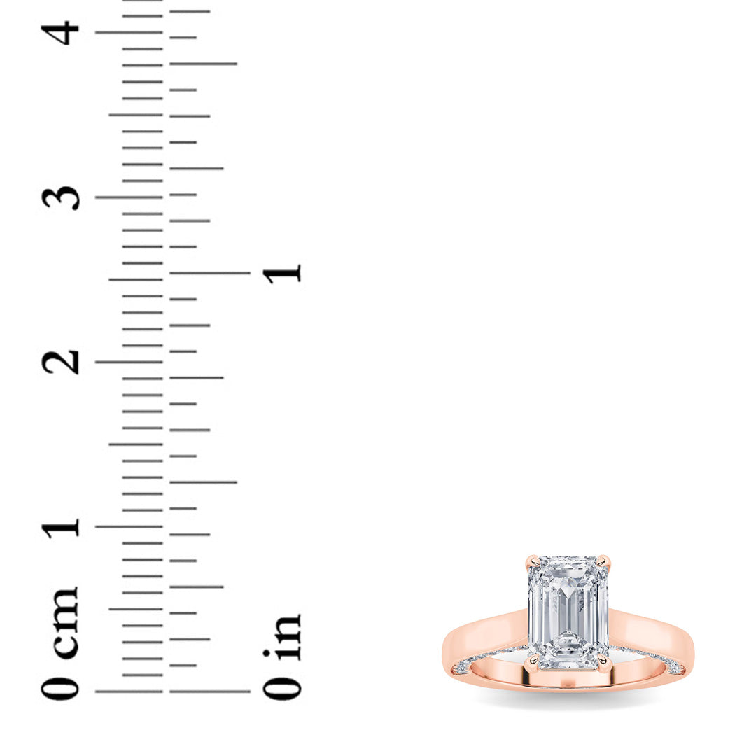 2Cttw Emerald Shaped Lab Grown Diamond (G/VS) Accented Bridge Shank Engagement Ring in 14K Gold