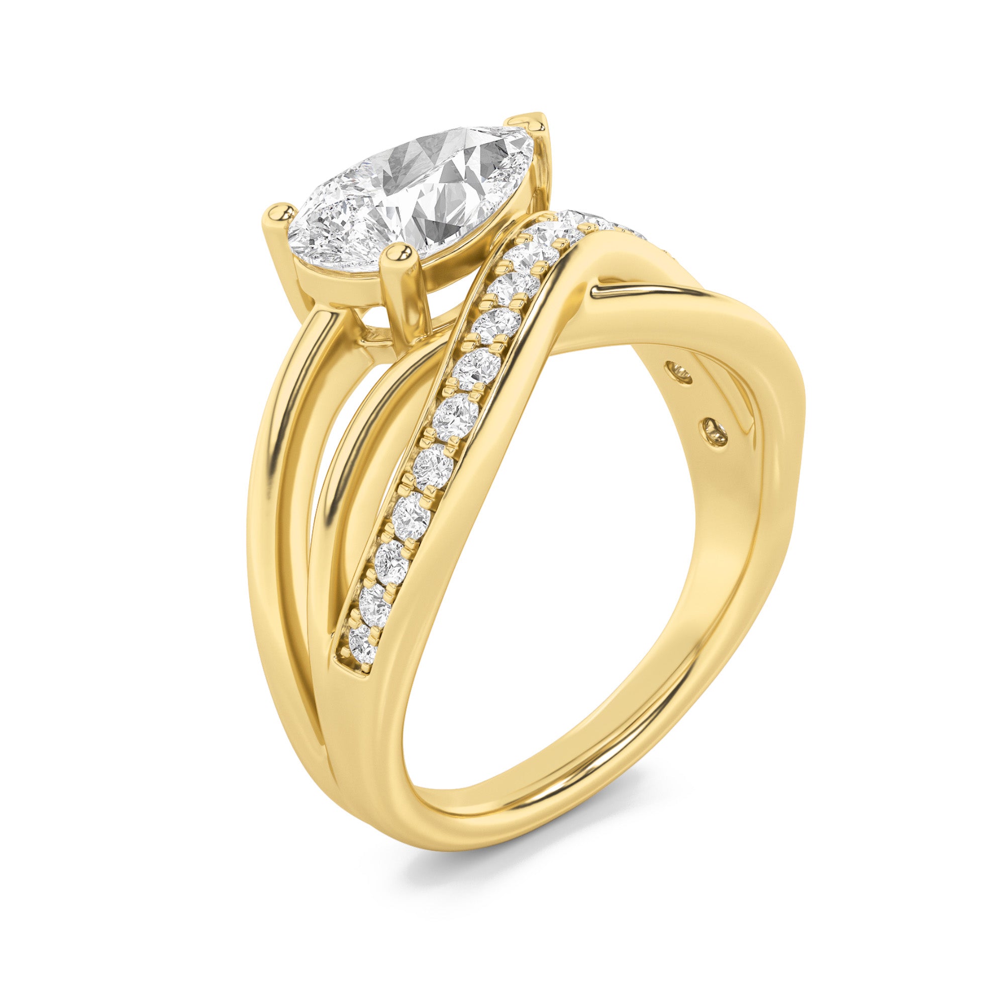 2Cttw Pear Shaped Lab Grown Diamond (F/VS) FashionAccentedEngagement Ring in 14K Gold
