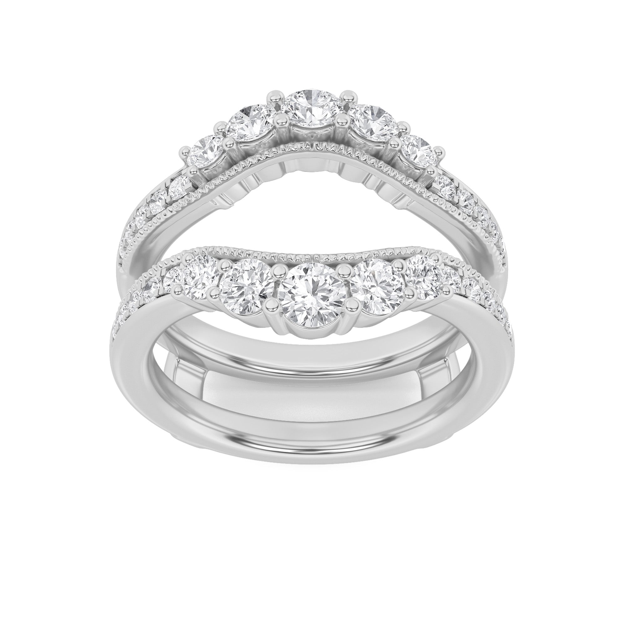 1Cttw Round Shaped Lab Grown Diamond (F/VS) InsertJacket Ring in 14K Gold