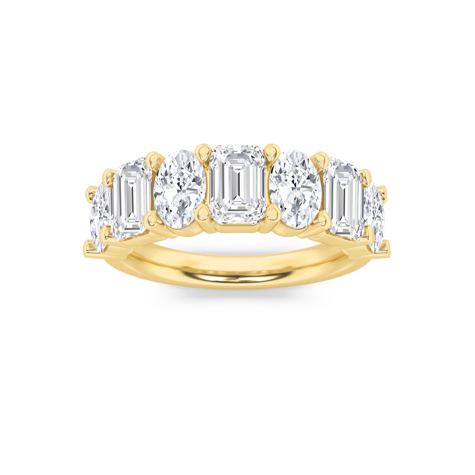 3Cttw Emerald Shaped Lab Grown Diamond (F/VS) Seven Stone Band Ring in 14K Gold
