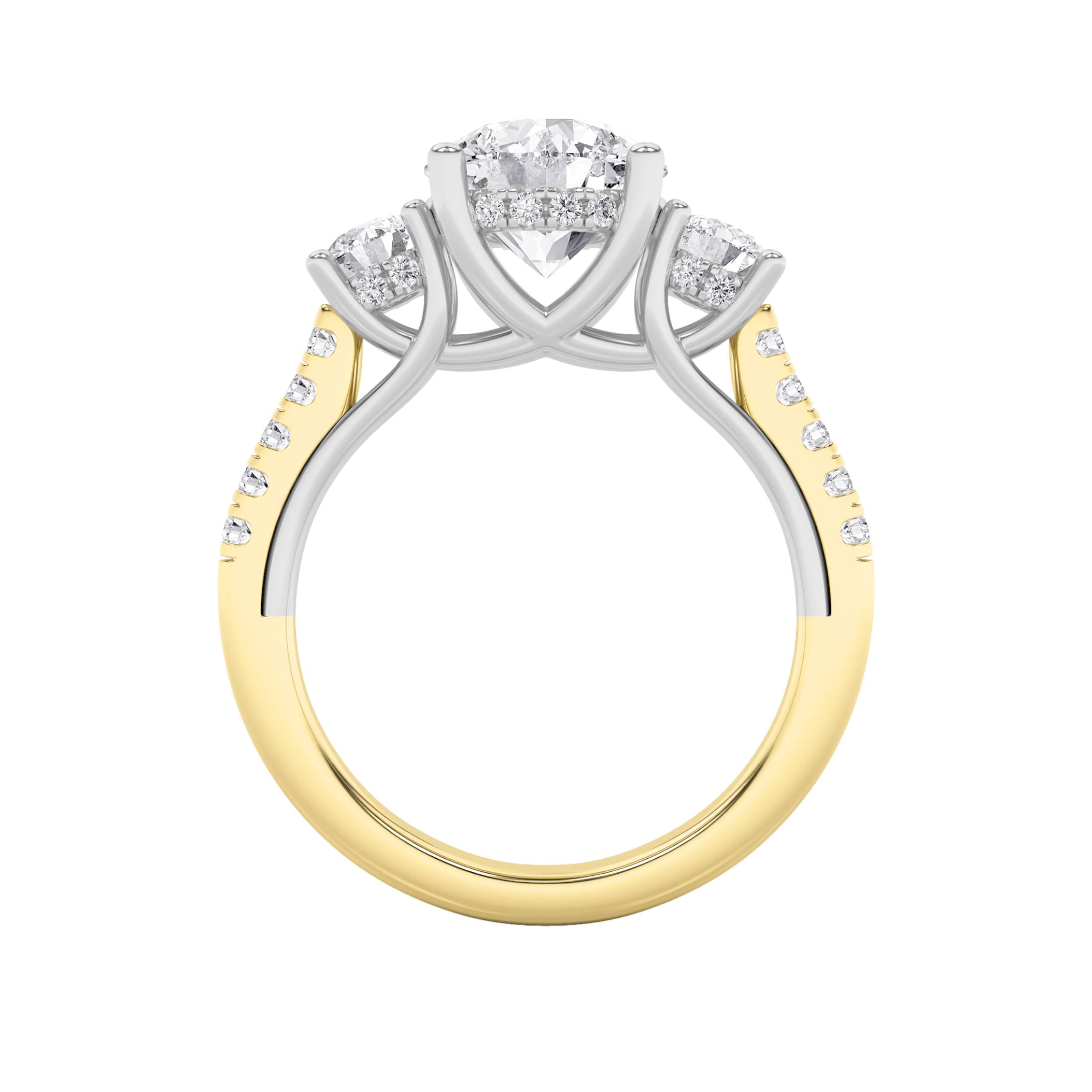3Cttw Round Shaped Lab Grown Diamond (F/VS) Accented Three Stone Ring in 14K Gold