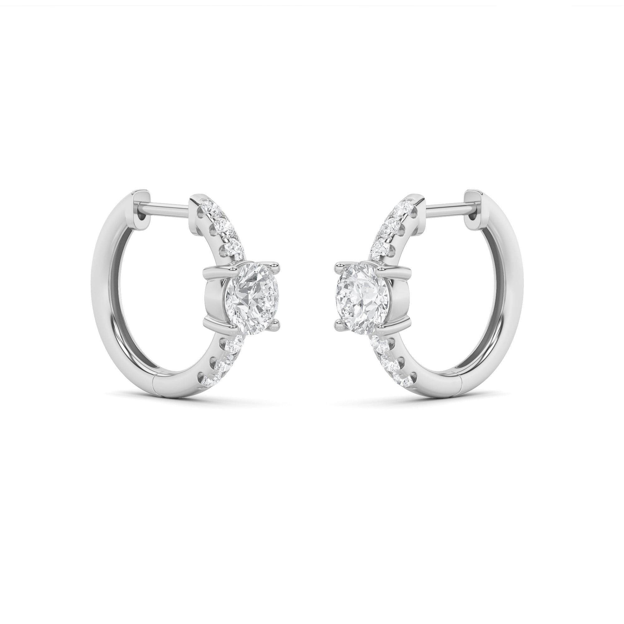 1.5Cttw Round Shaped Lab Grown Diamond (F/VS) Solitare Accent Huggie Earrings in 14K Gold