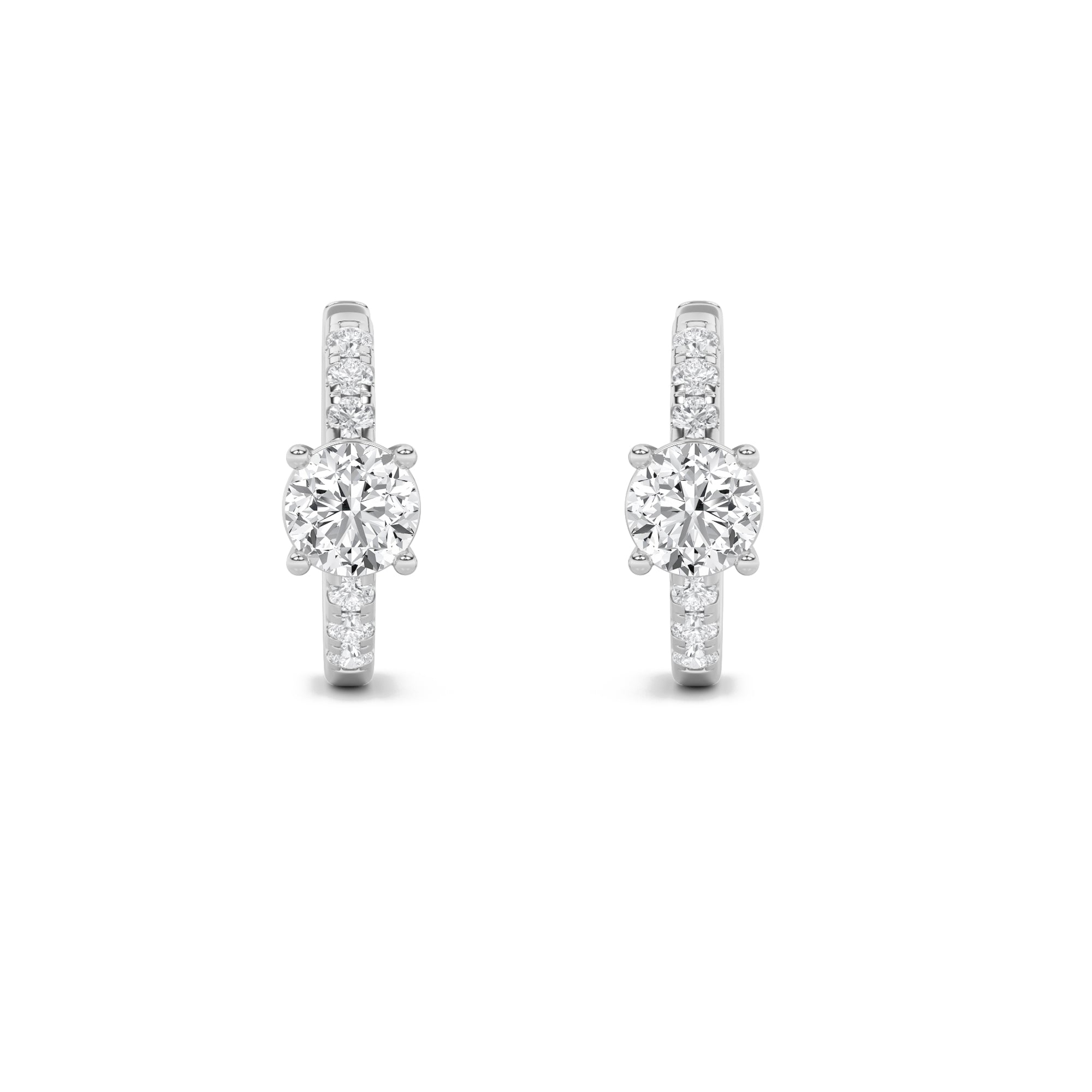 1.5Cttw Round Shaped Lab Grown Diamond (F/VS) Solitare Accent Huggie Earrings in 14K Gold