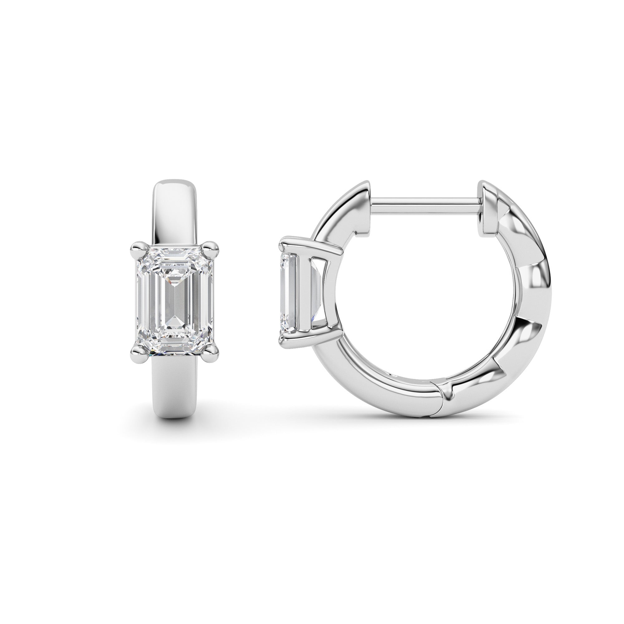 Emerald Shaped Lab Grown Diamond (F/VS ) Huggie Earrings in 14K Gold