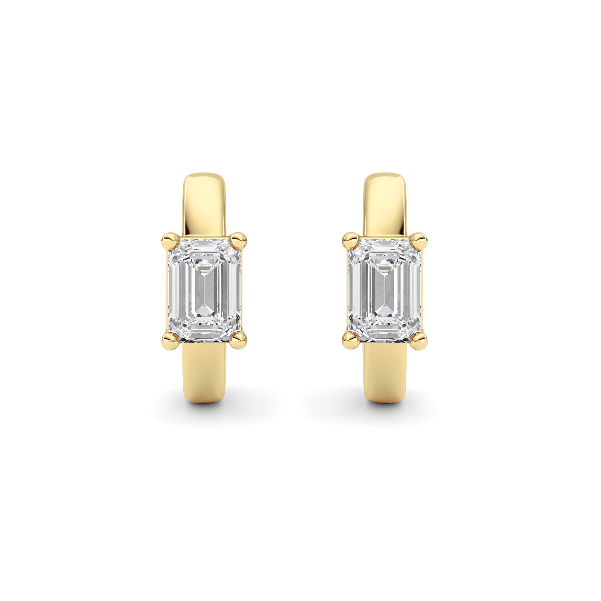 Emerald Shaped Lab Grown Diamond (F/VS ) Huggie Earrings in 14K Gold