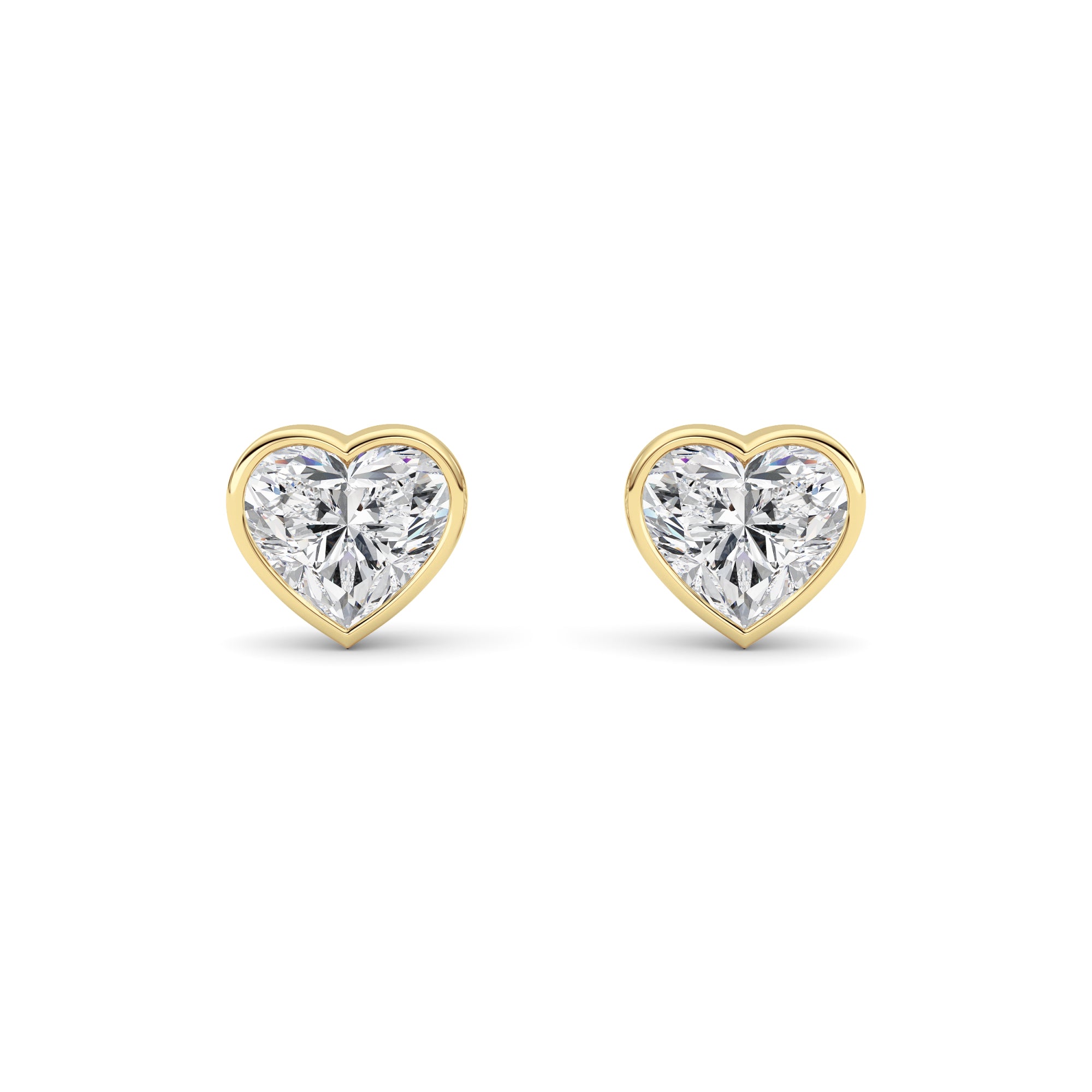 Heart Shaped Lab Grown Diamond (F/VS) BezelSet Stud Earrings in 14K Gold