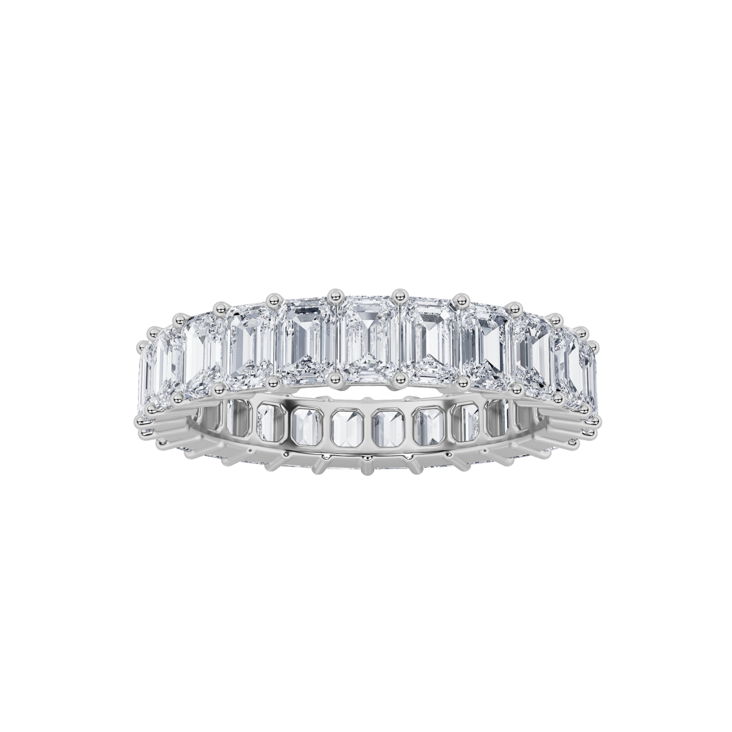 4Cttw Emerald Shaped Lab Grown Diamond Split ProngEternity Ring in 14K Gold (F/VS)