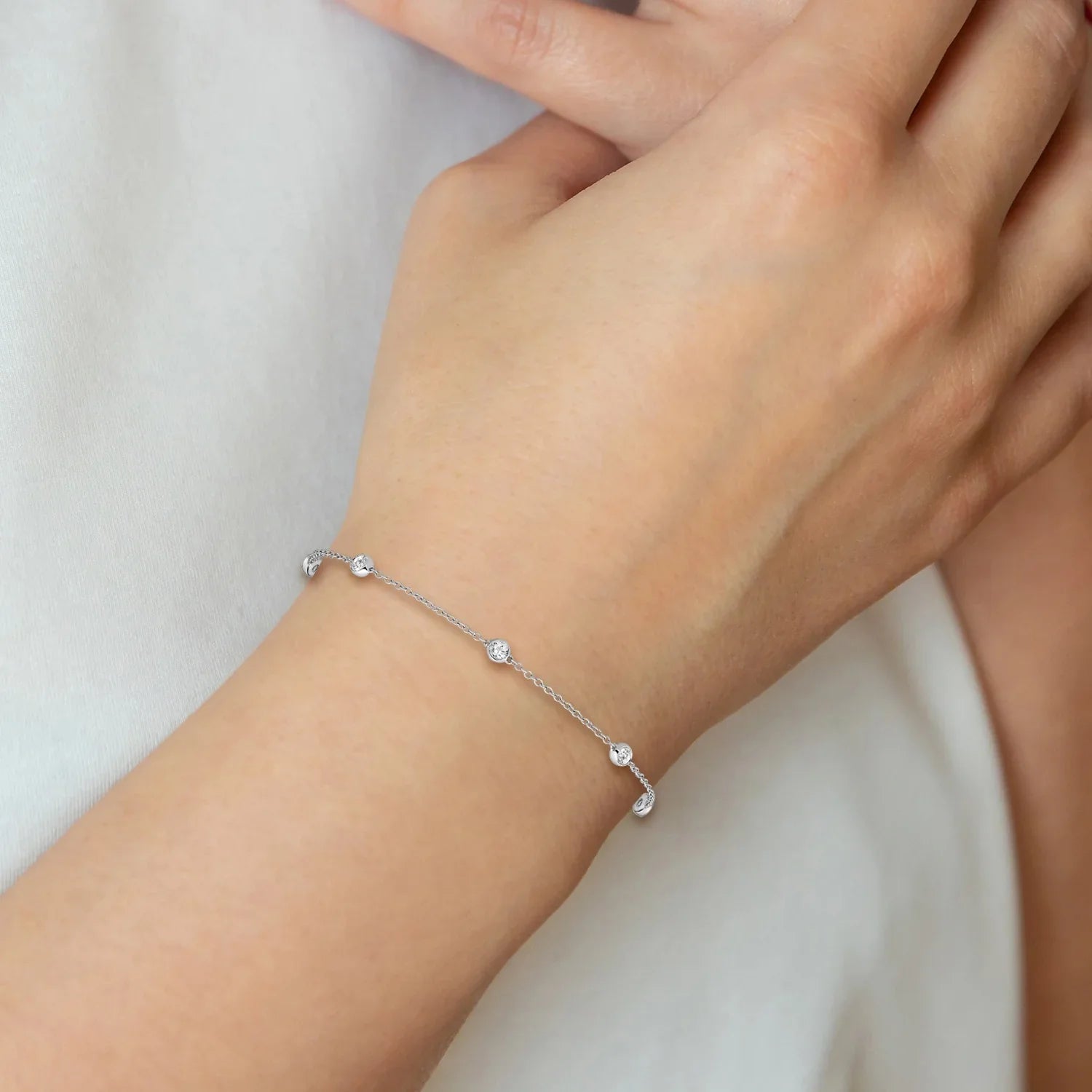 14k Gold Lab Grown Diamond Station Bracelets - Fine Diamond