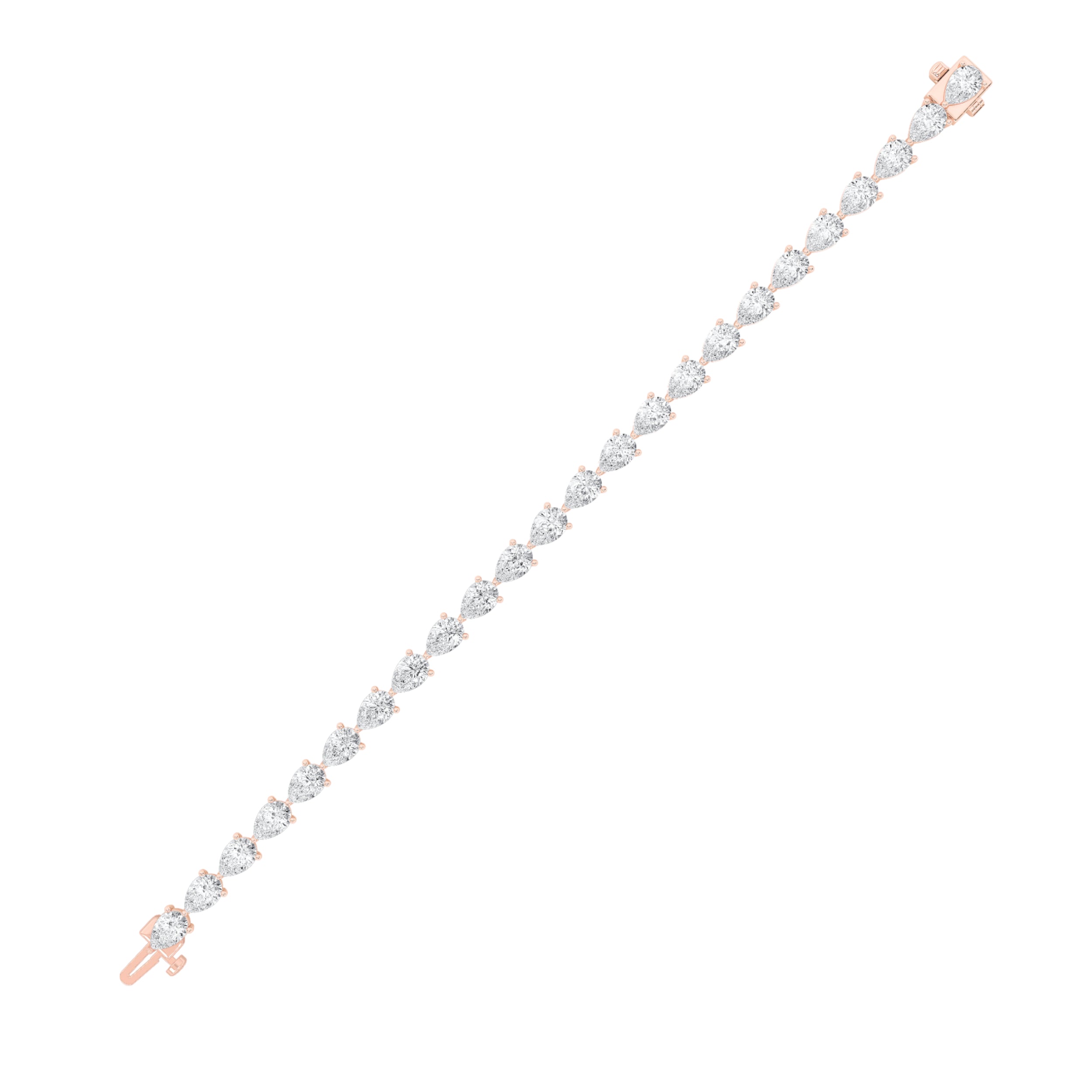 Pear Lab Grown Diamond Prong 14K Rose Gold Fancy Line Tennis Bracelet
