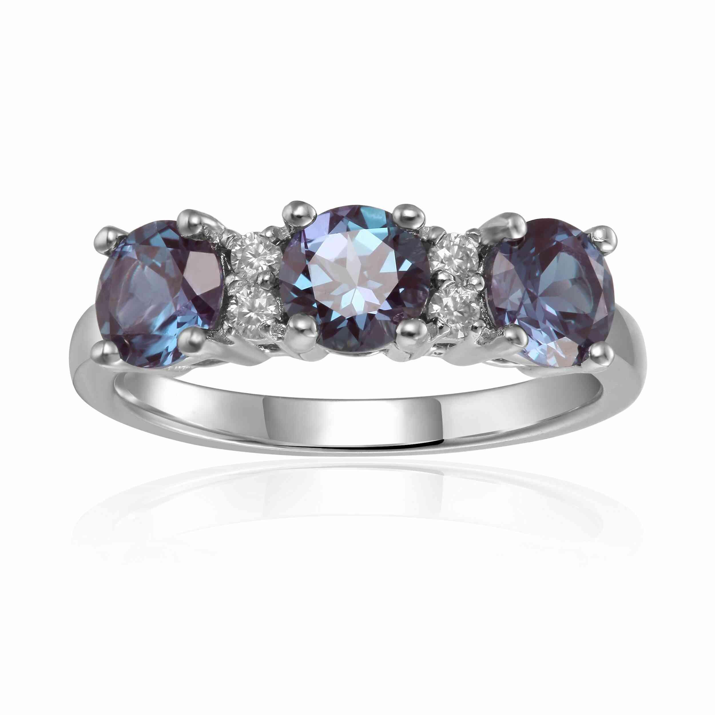 Three Stone Ring June Birthday Gift 925 Sterling Silver Ring Engagement Ring  - FineColorJewels