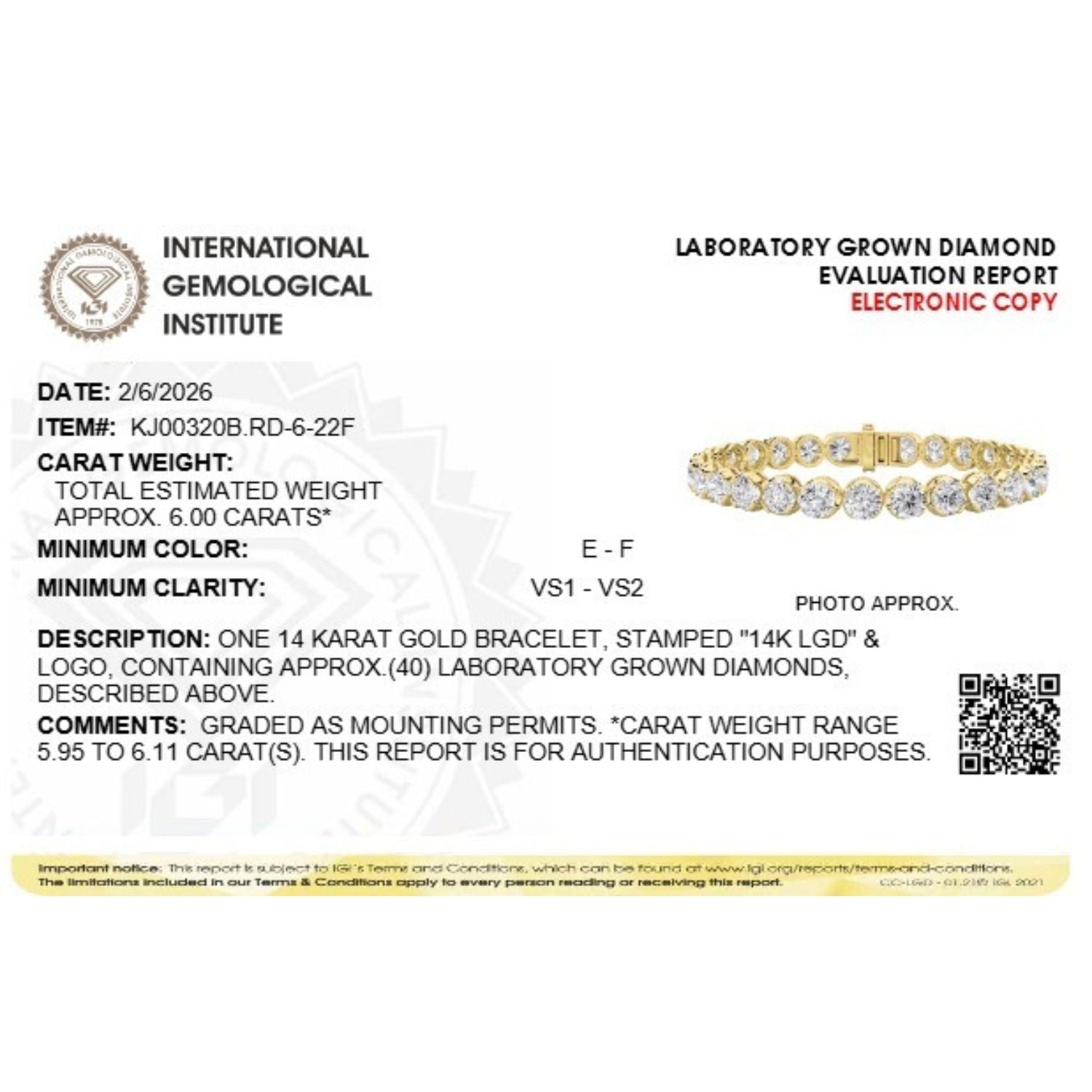 Round Shaped Lab Grown Diamond (F/VS) Bracelet in 14K Gold