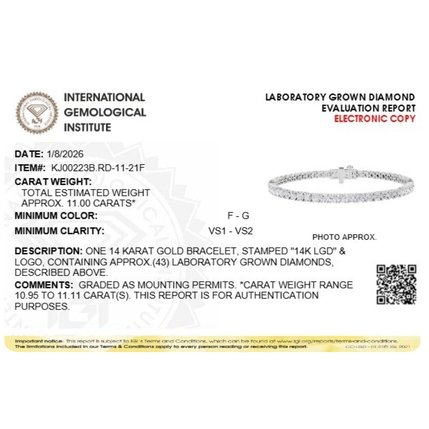 Round Shaped Lab Grown Diamond (F/VS) Classic Tennis Bracelet in 14K White Gold