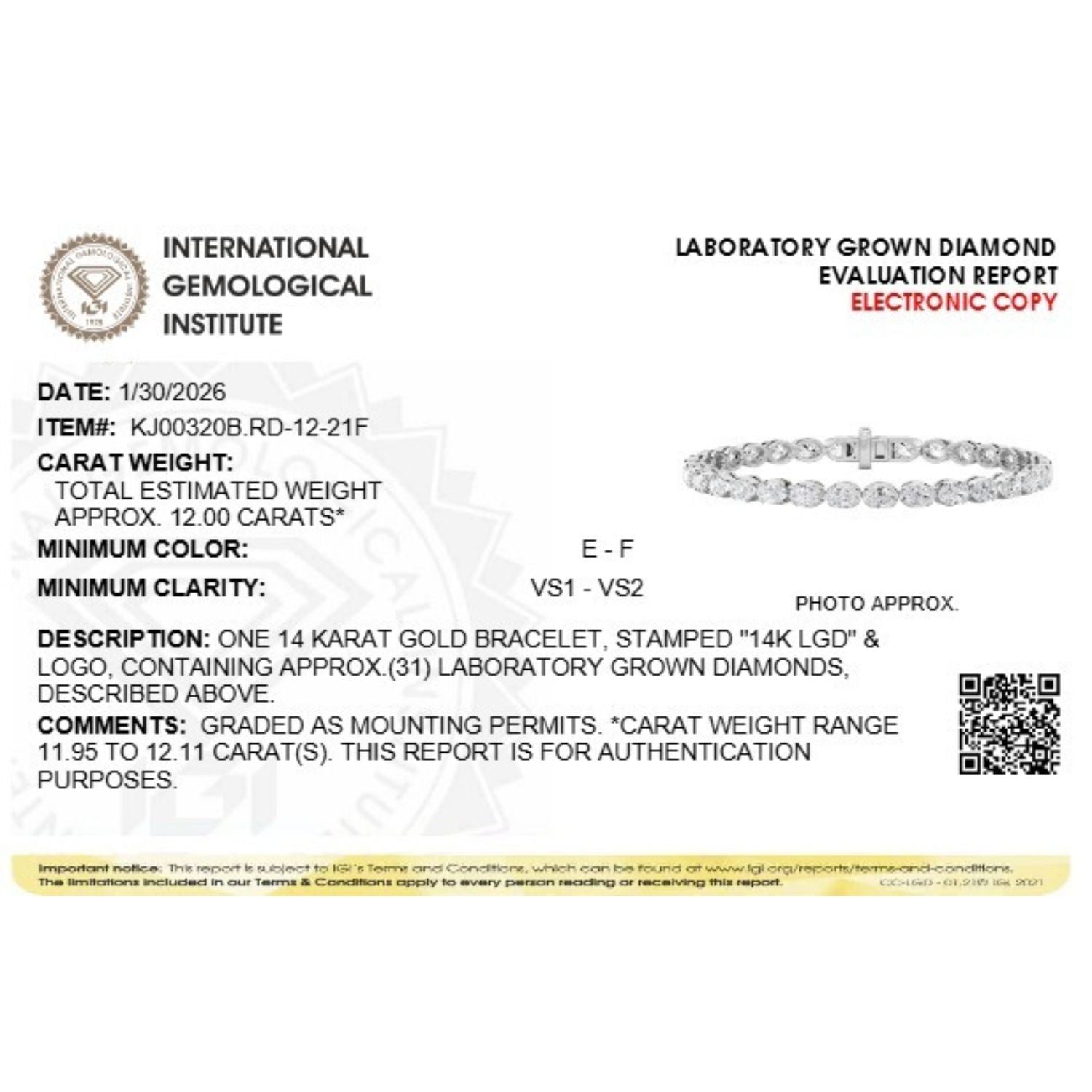 Round Shaped Lab Grown Diamond (F/VS) Bracelet in 14K Gold