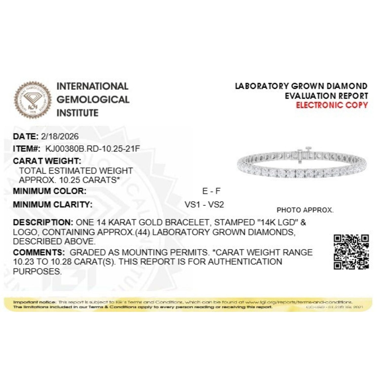 Round Shaped Lab Grown Diamond (F/VS) Bracelet in 14K Gold