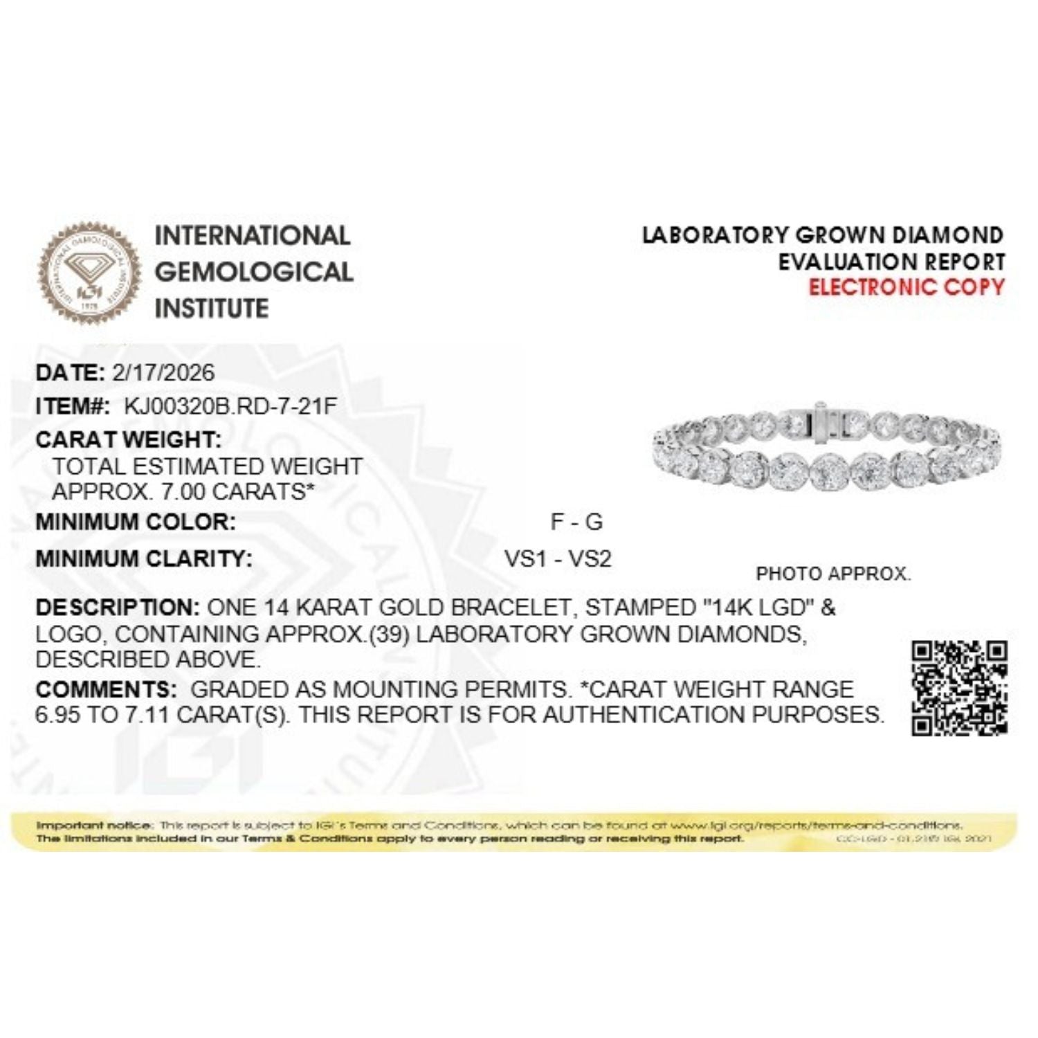 Round Shaped Lab Grown Diamond (F/VS) Bracelet in 14K Gold