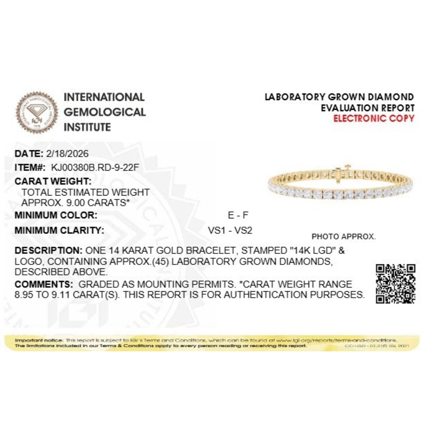 Round Lab Diamond (F/VS) Bracelet in 14K Gold