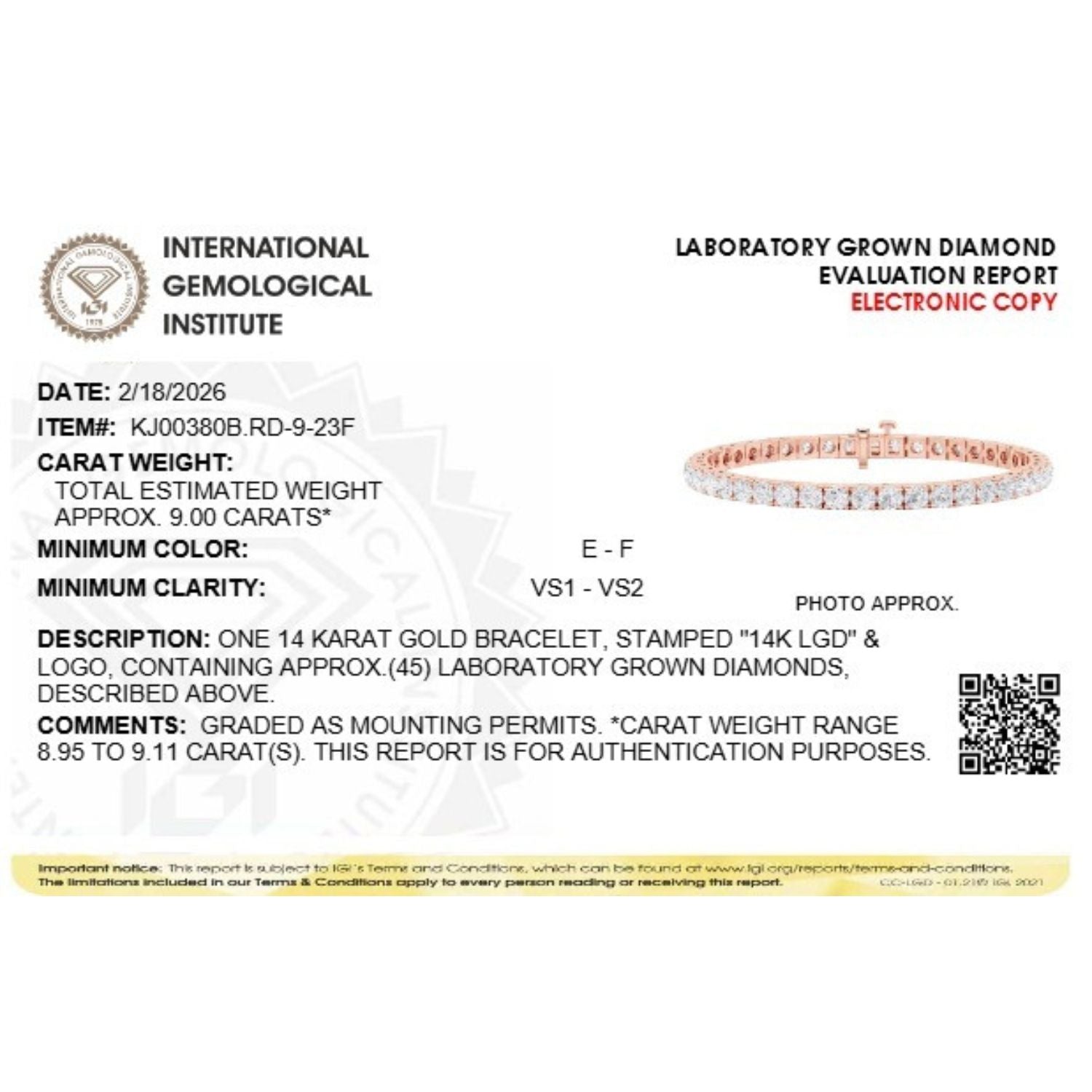 Round Lab Grown Diamond (F/VS) Bracelet in 14K Gold