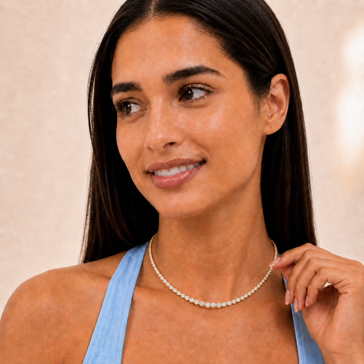Round (F/VS) Lab Grown Diamond Prong 14K Yellow Gold Graduating Half Riviera Tennis Necklace