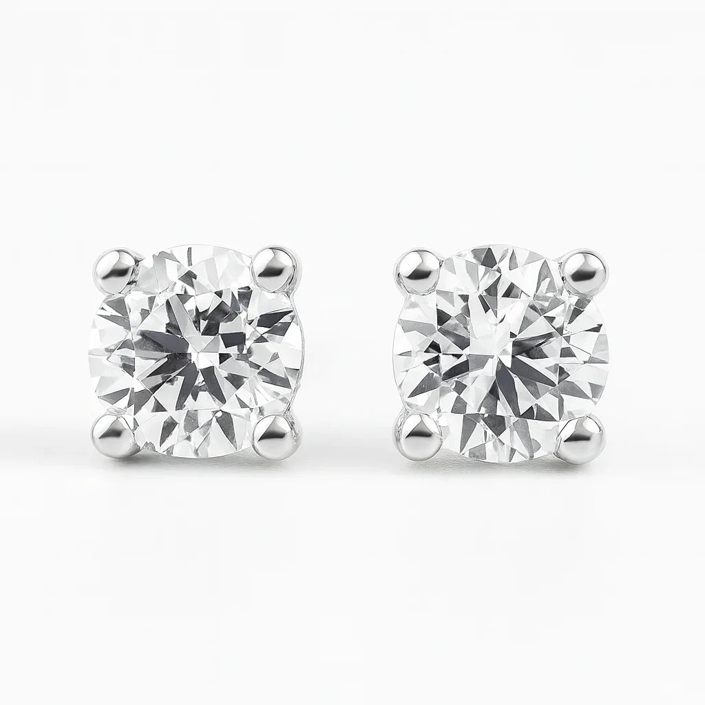IGI Certified Silver Round Lab Diamond Solitaire Stud Earrings 2 ct