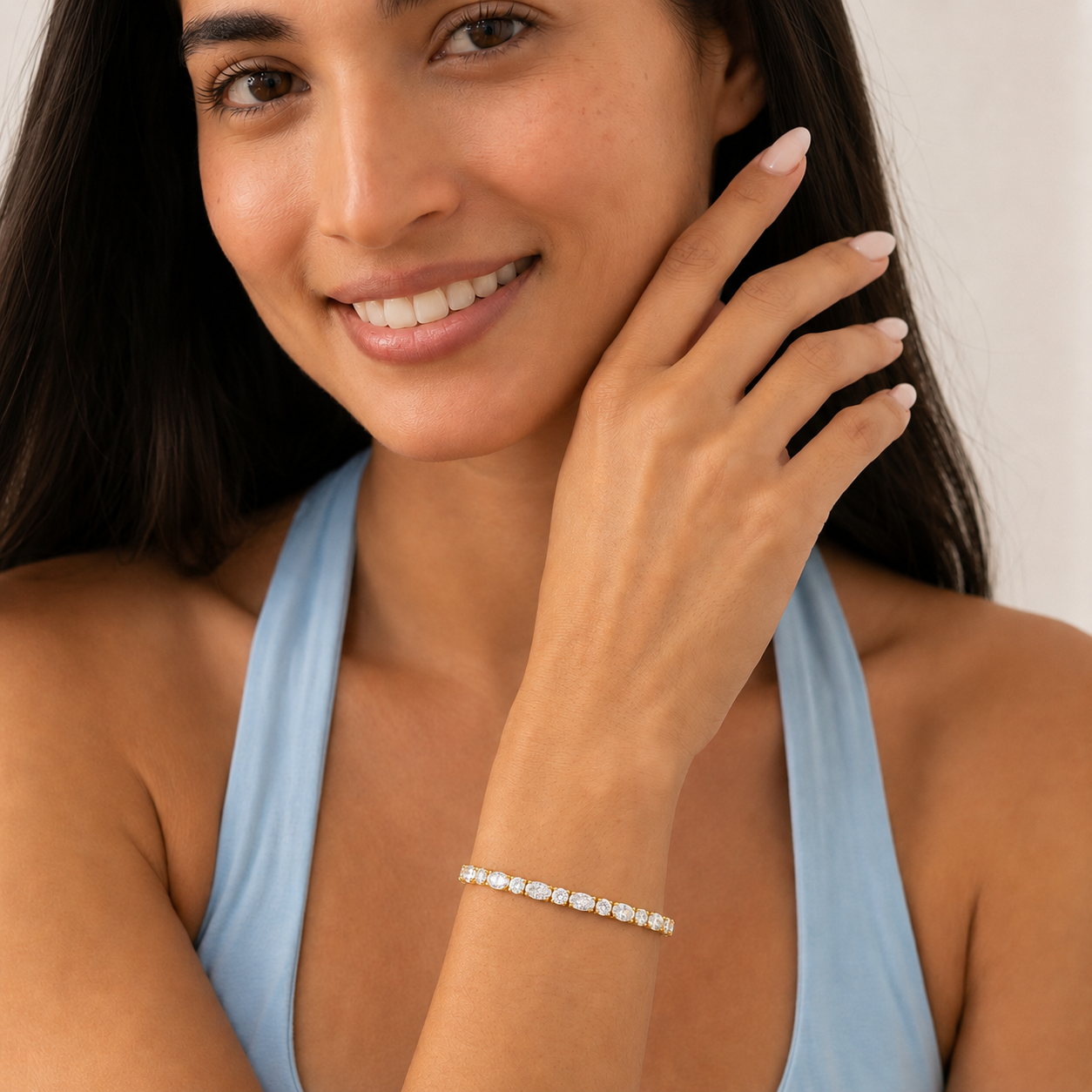 7Cttw Oval Shaped Lab Grown Diamond (F/VS) East West Bracelet in 14K Gold