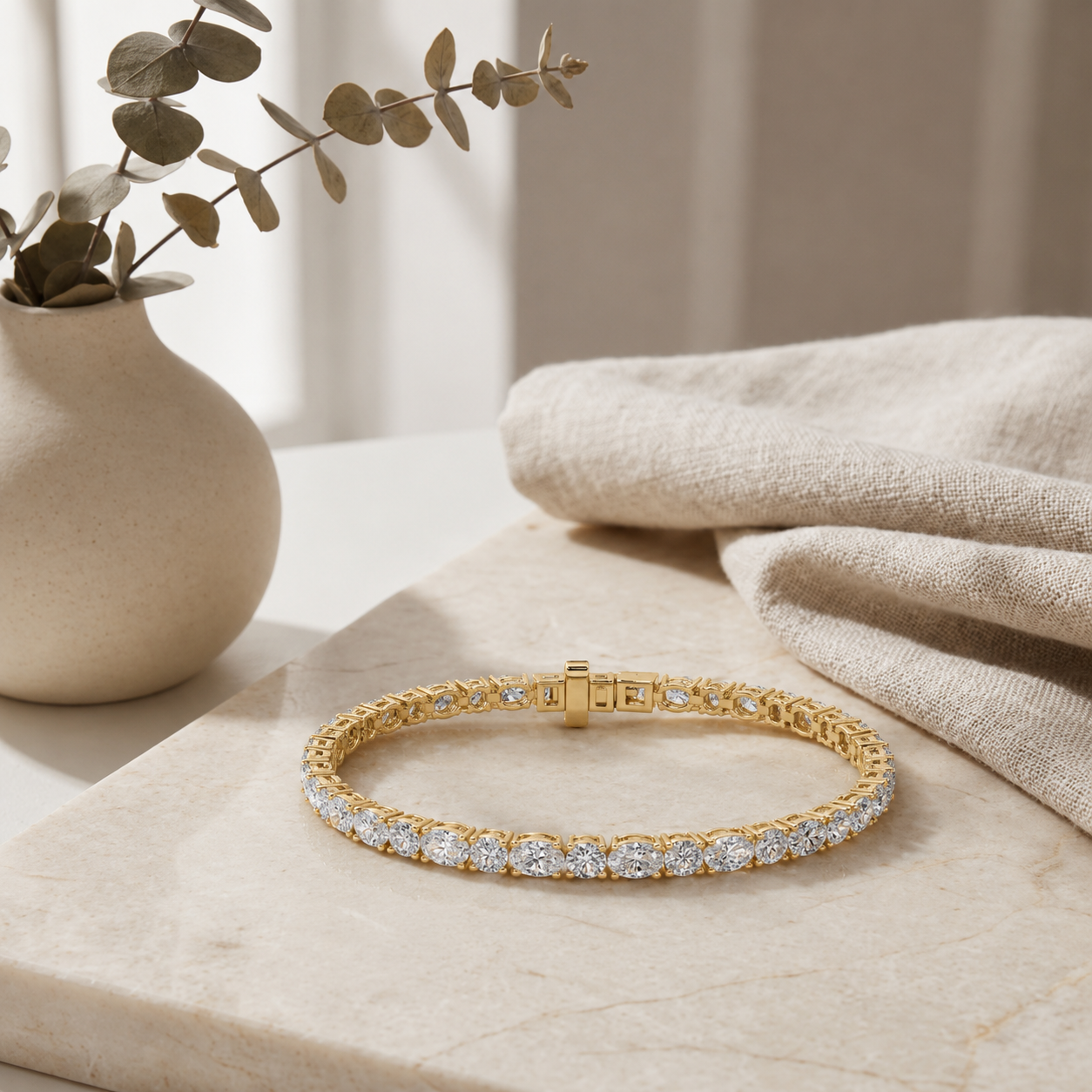 7Cttw Oval Shaped Lab Grown Diamond (F/VS) East West Bracelet in 14K Gold