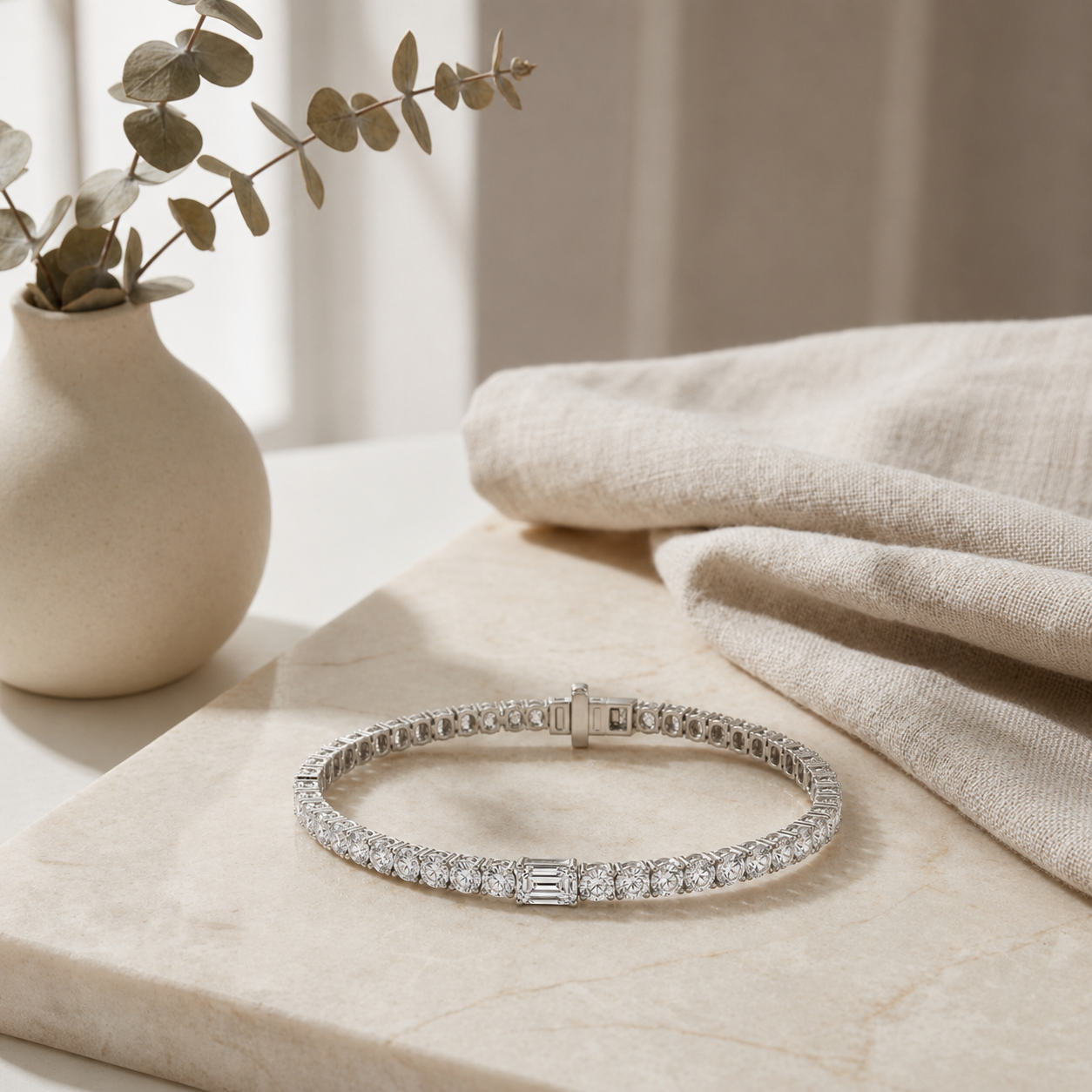 10Cttw Emerald Shaped Lab Grown Diamond (F/VS) East West Station Bracelet in 14K Gold
